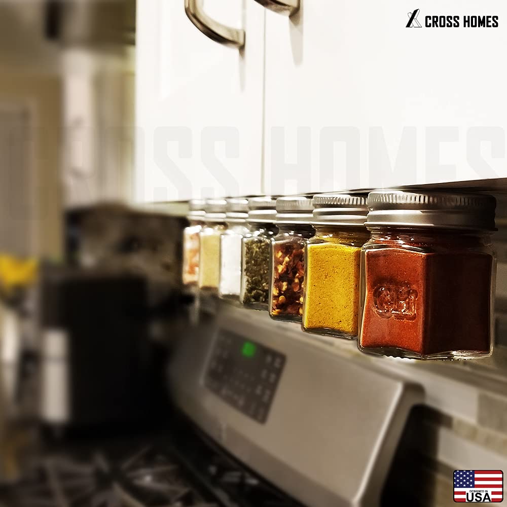 Magnetic Empty Small Hexagon Glass Spice Jars 20 Sets With Lids, Shaker, Board, Labels - DIY Spice Tins/Rack for Refrigerator, Fridge, Cabinet, Wall Mount