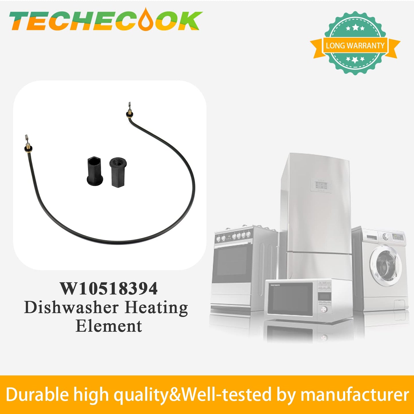 W10518394 W10441445 PS8260087 Dishwasher Heating Element by Techecook - Fit for Whirlpool Kenmore Amana Maytag Dishwasher - Replaces W10134009 AP5690151 8194250 8563007 W10518394VP wdf520padm7