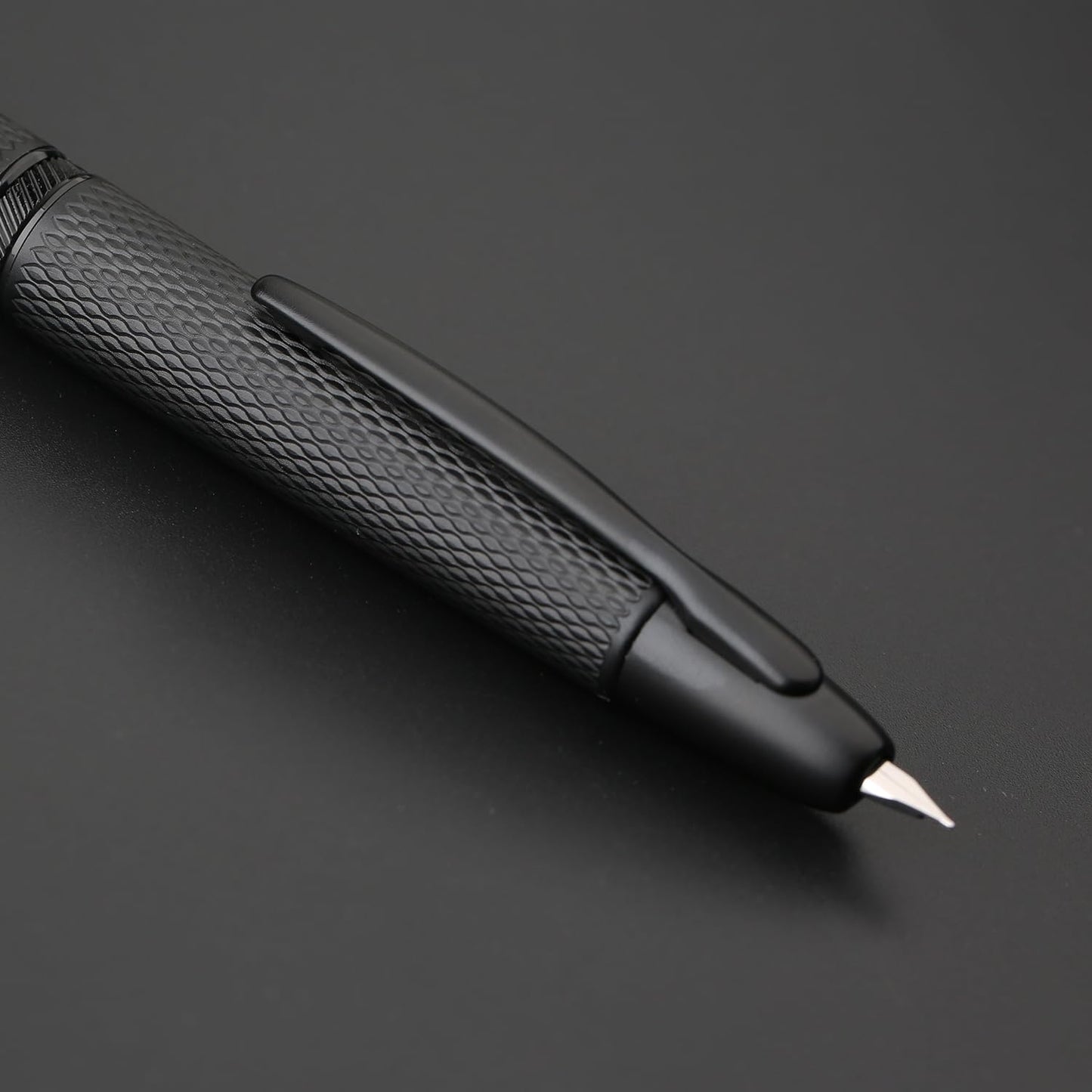 erofa Majohn A1 Retractable Fountain Pen Extra Fine Nib with Box, Black Grid Press Pen with Converter for Writing (With Clip Version)