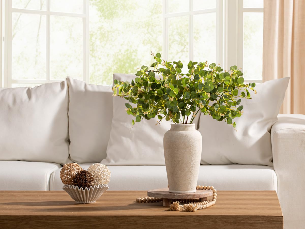 Ceramic Flower Vase, 11 Inch Large White Flower Vase Tall Rustic Farmhouse Decorative Vase Floral Pottery Vases for Home Decor Table Living Room Entryway Mantel Bedroom Bathroom Kitchen - White