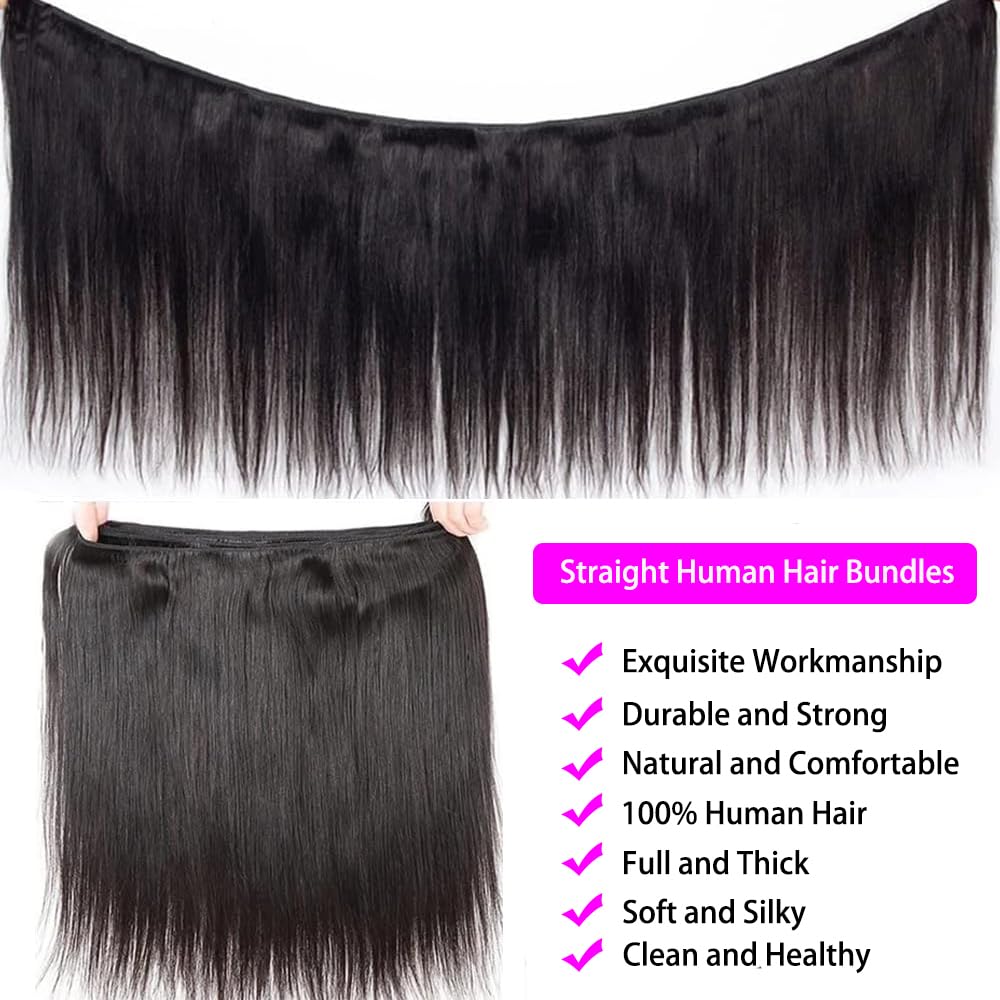12A Straight Bundles Long Human Hair Bundles Brazilian Virgin Straight Weave 4 Bundles Natural Black Human Hair Bundles Deals Remy Human Hair Extensions for Black Women (22 24 26 28 Inch)