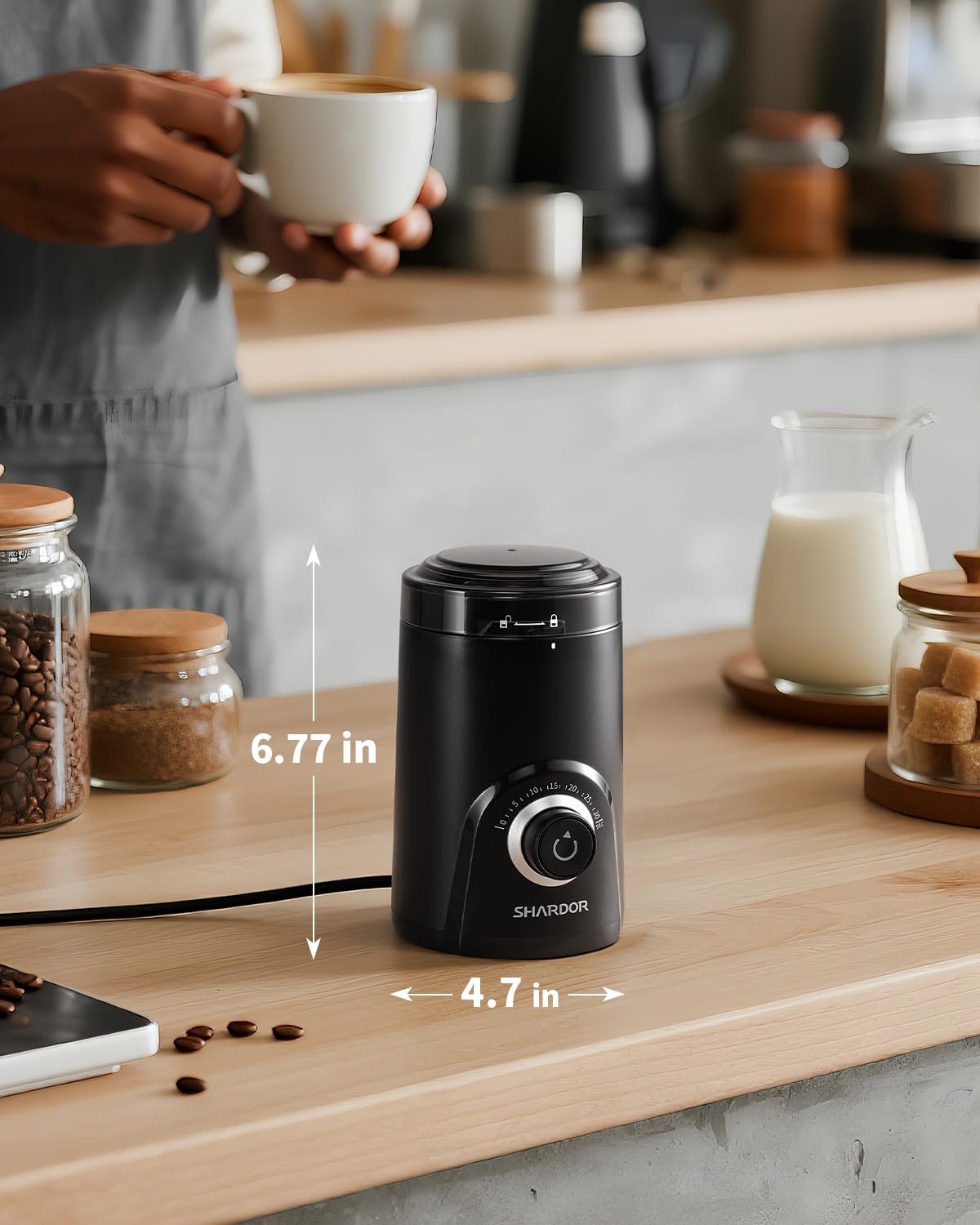 SHARDOR Electric Coffee Grinder, 70g Large Capacity Spice Grinder with Visual Timing Knob for Precise Grind, Quiet Coffee Bean Grinder for Espresso, French Press, Herbs and Grains, Black