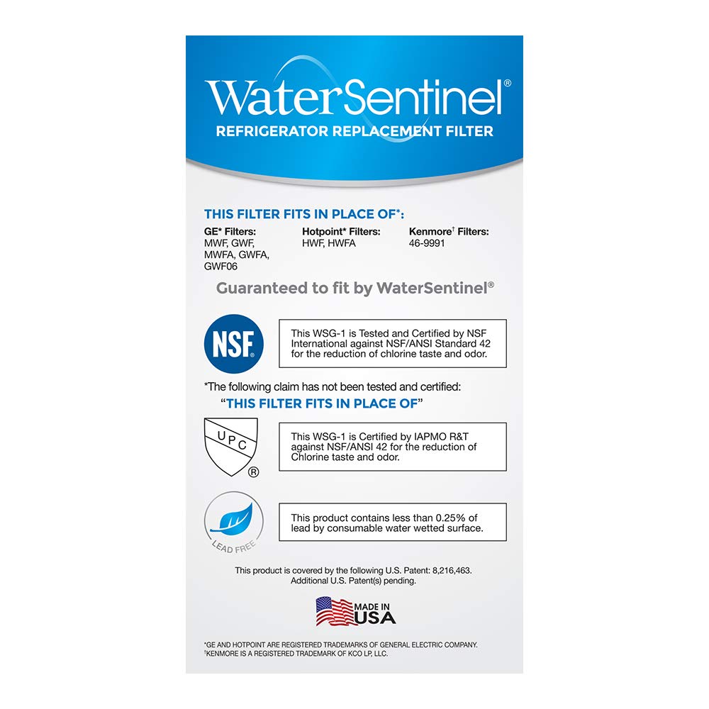 WaterSentinel WSG-1 Made in USA Refrigerator Replacement Filter: Fits GE MWF Filters…… (2-Pack)