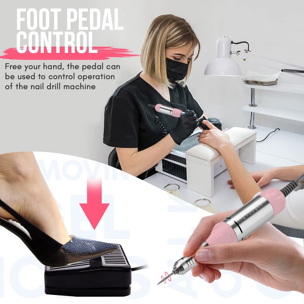 Makartt Nail Drill Portable Electric Nail File Machine Geneviere E File Pink JD700 Professional 30000RPM Manicure Drill for Acrylic Nails Poly Nail Gel Polish Beauty Gift
