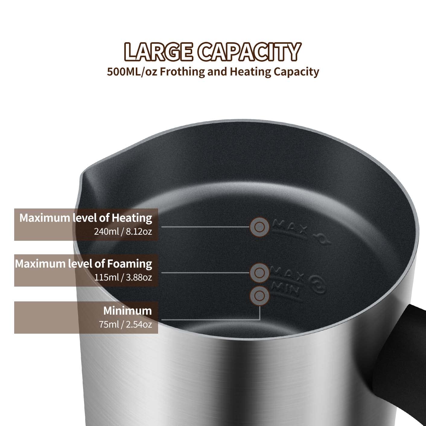 CIRAGO Milk Frother 4 in 1 Electric Milk Steamer Automatic Hot & Cold Foam Maker and Milk Warmer for Latte, Cappuccinos, Macchiato, Hot Chocolate Milk