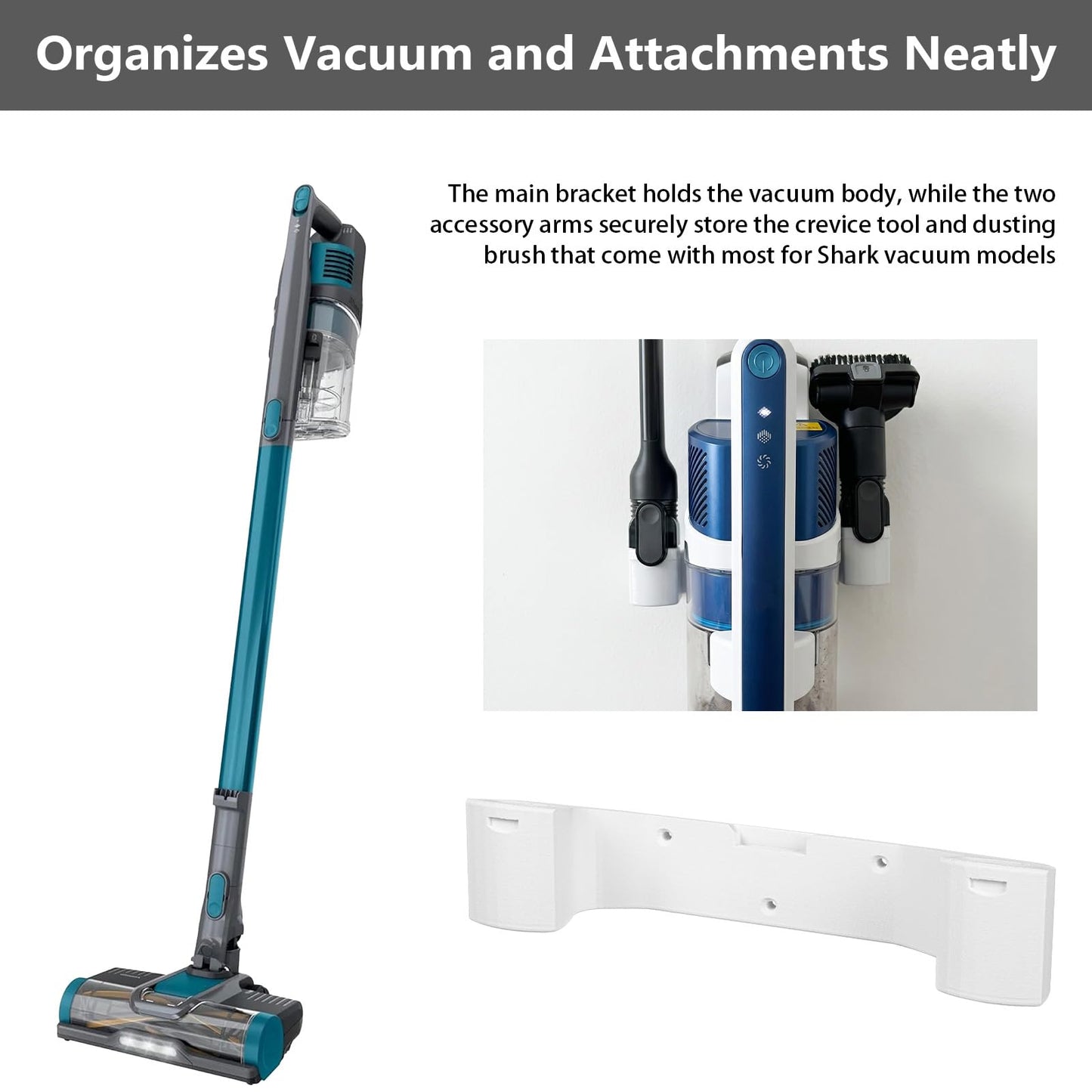 Wall Mount compatible with Shark Vacuum, Storage Bracket with Dual Attachment Holder for Cordless Vacuum Cleaner, Wall Mounted Organizer for Garage and Home