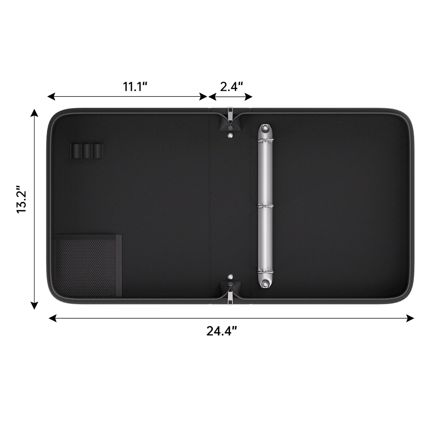 ZOOPIP Fireproof 3 Ring Binder with Zipper, 1.5 Inch D Rings Hold up 375 Sheets of 8.5" x 11" (A4), Compatible with Clear Page Protectors, Built-in net and Pen Holder (2 Pcs, Black, 1.5")
