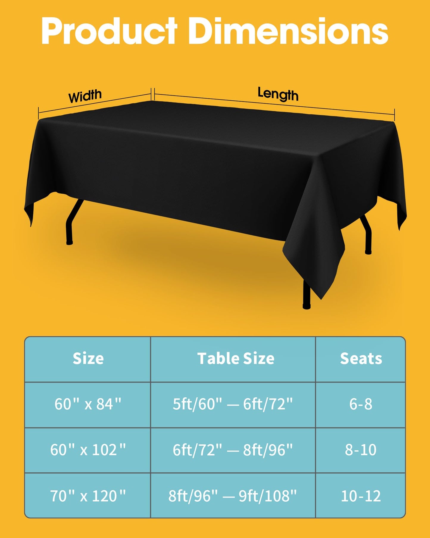 Niuara Black Rectangle Table Cloth - 6 Pack, 60" x 84" Washable Polyester Tablecloth for 5FT Tables, Wrinkle-Resistant Table Cover for Weddings & Parties