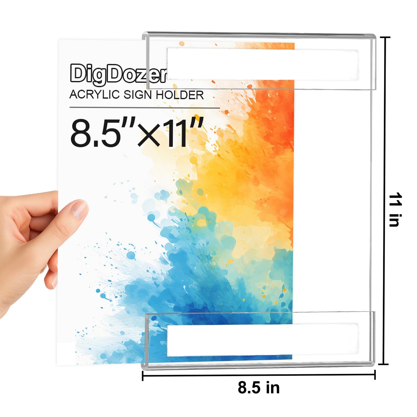 DigDozer 12 Pcs Acrylic Sign Holder 8.5 x 11, Vertical Wall Mount Sign Holders with Adhesive, Clear Plastic Frames Paper Display Sign Holders for Office, Home, Store, Restaurant - No Drilling