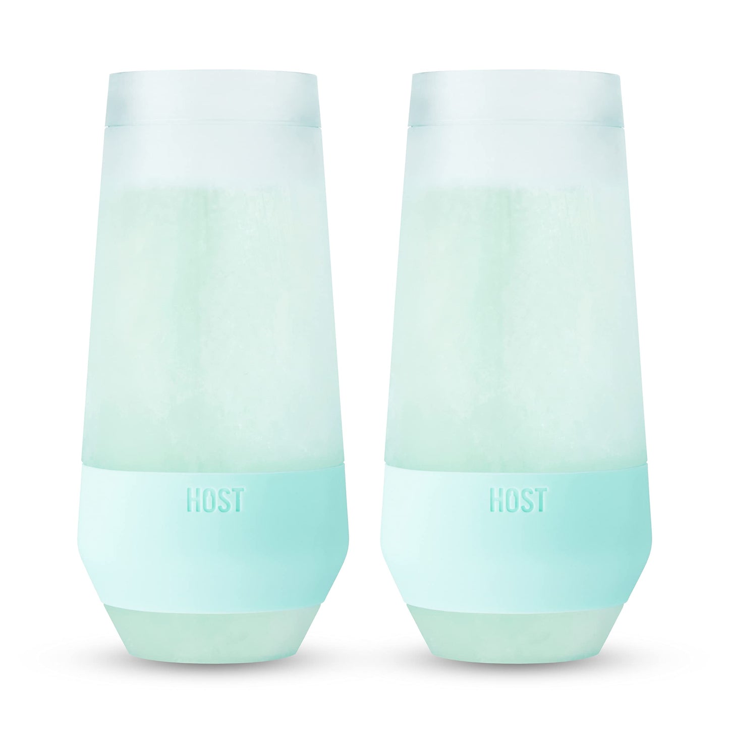 HOST Champagne Freeze Double-Walled Stemless Wine Glasses Freezer Cooling Cups with Active Cooling Gel and Insulated Silicone Grip - 9 Oz Plastic Tumblers, Seafoam Tint, Set of 2