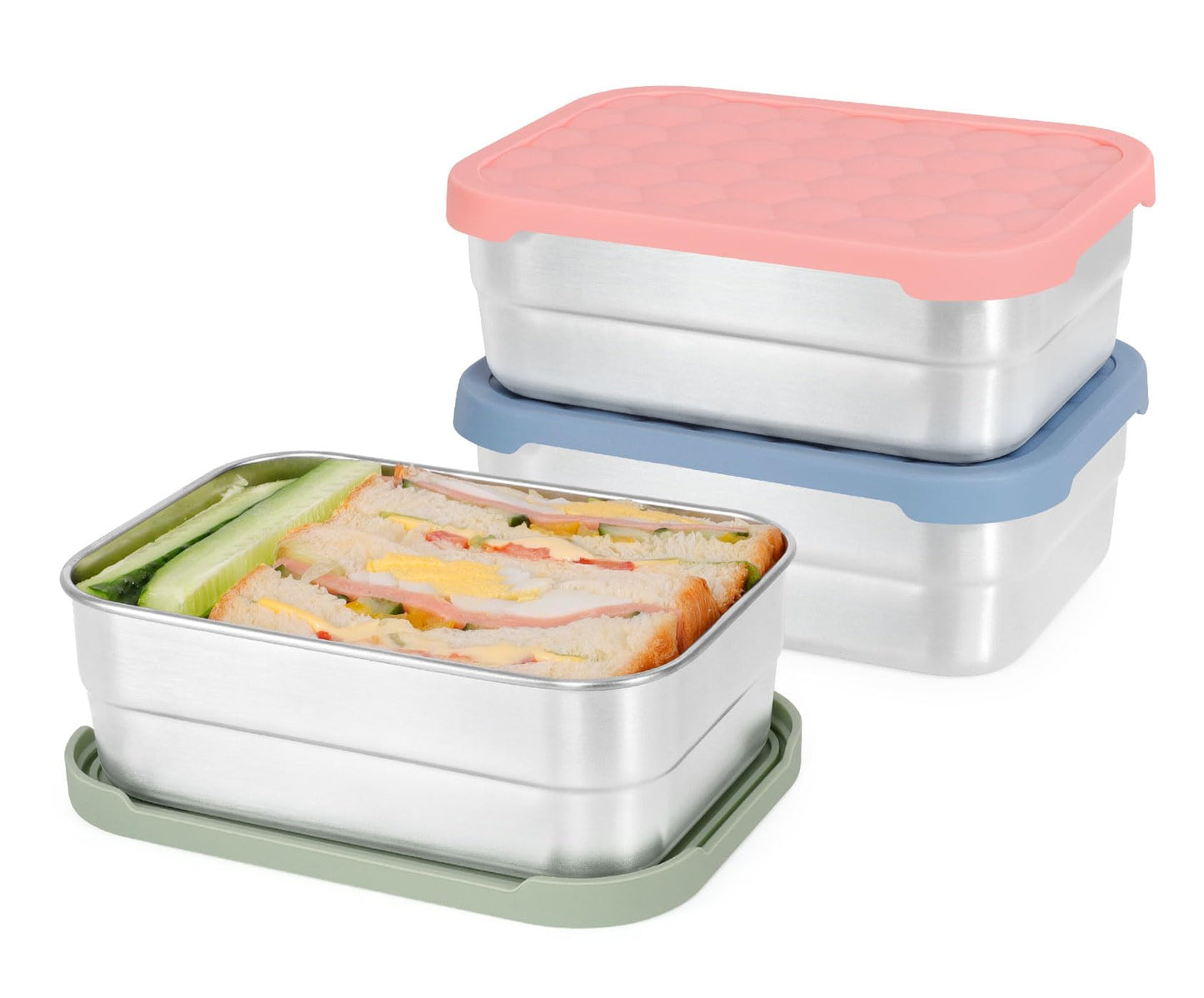 Caperci 25oz Stainless Steel Food Containers, 3-Pack Bento Lunch Box with Silicone Lids, Leak-Proof Reusable Meal Prep Container for Sandwiches & Snacks, BPA-Free (720ML)