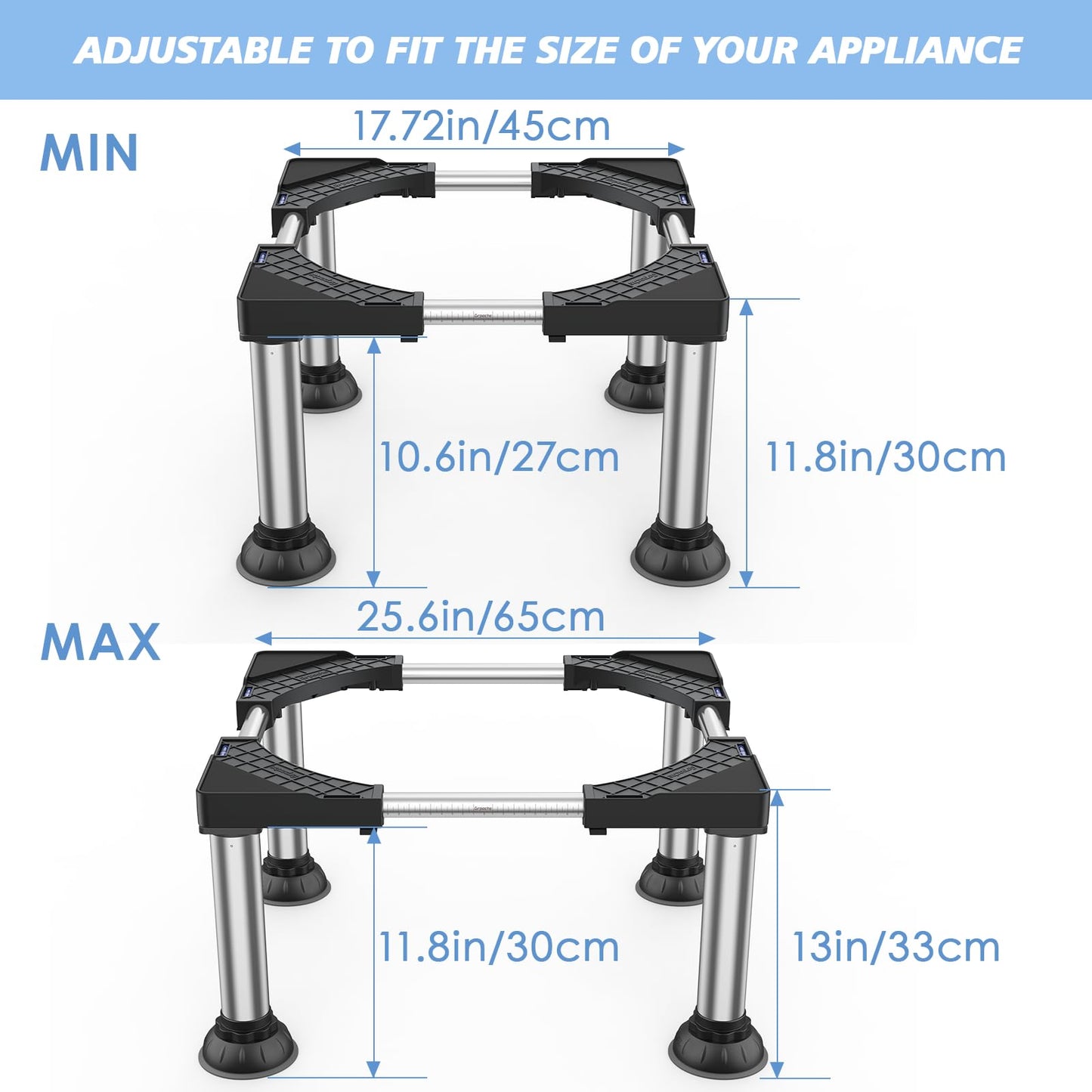 Mini Fridge Stand Height 11.8"-13" Adjustable Refrigerator Washing Machine Stand Base with 4 Strong Feet Heavy Duty Portable Washer Dryer Stand Laundry Pedestal Universal Platform Load 660LB-Black