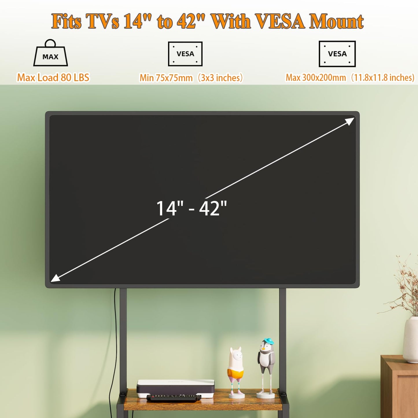 14 Inch to 42 Inch Small Corner TV Stand for Bedroom With 3 Tiers Storage Shelves, Floor Universal Television Stand With Mount For 40 Inch 32 Inch TV,Brown TV Table Shelf With Adjustable Feet, Sturdy