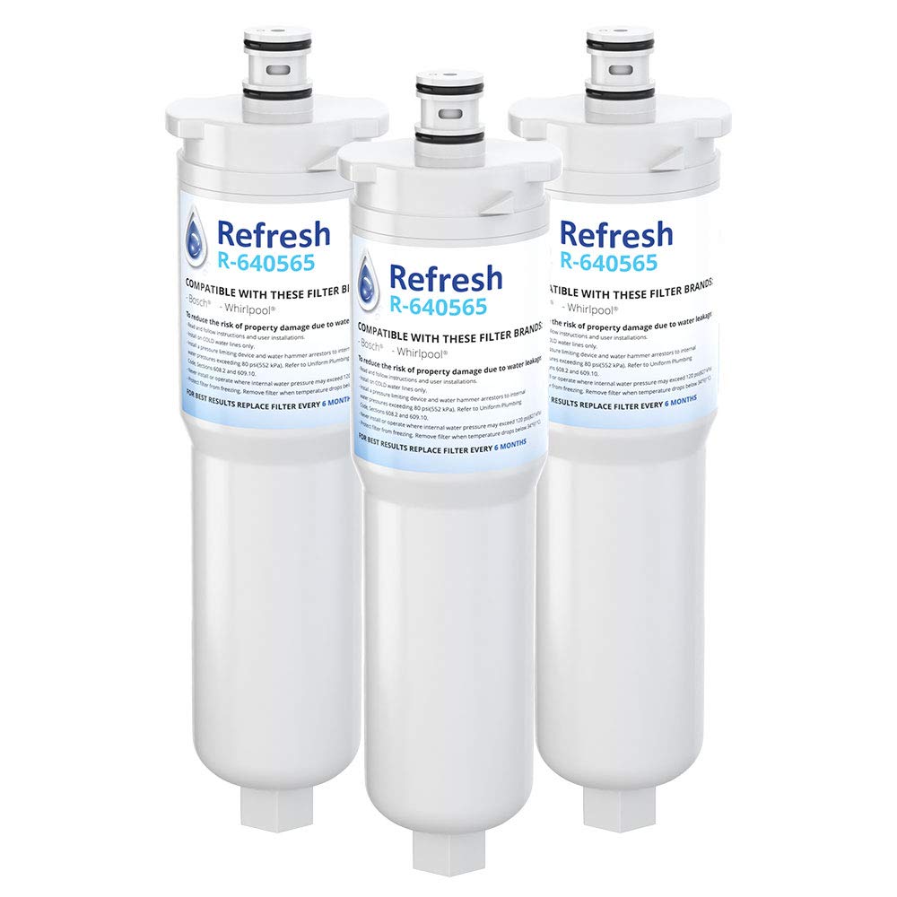 Refresh Replacement Refrigerator Water Filter for Bosch 640565, EVOLFLTR10, Whirlpool WHKF-R-PLUS, W1085590, 56932, 2168701, 3M Cuno CS-52, CS-51, CS-450, CS-451, CS-452 (3 Pack)