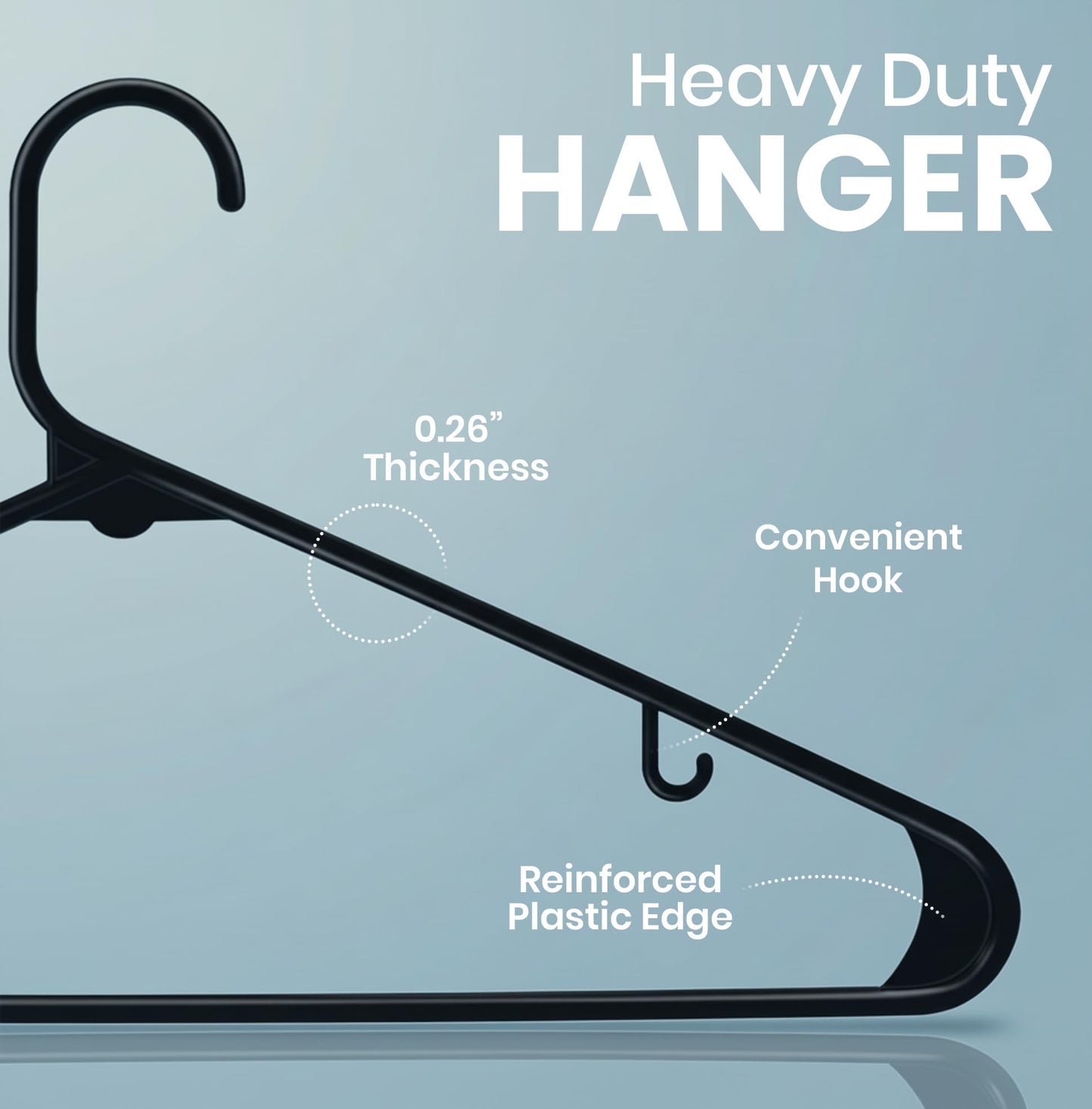 Utopia Home Plastic Hangers 50 Pack - Space Saving Clothes Hanger - Durable & Strong Closet Organizers and Storage with Built-in Strap Hooks - Essential for Shirts, Pants, Skirts & Coats (Black)