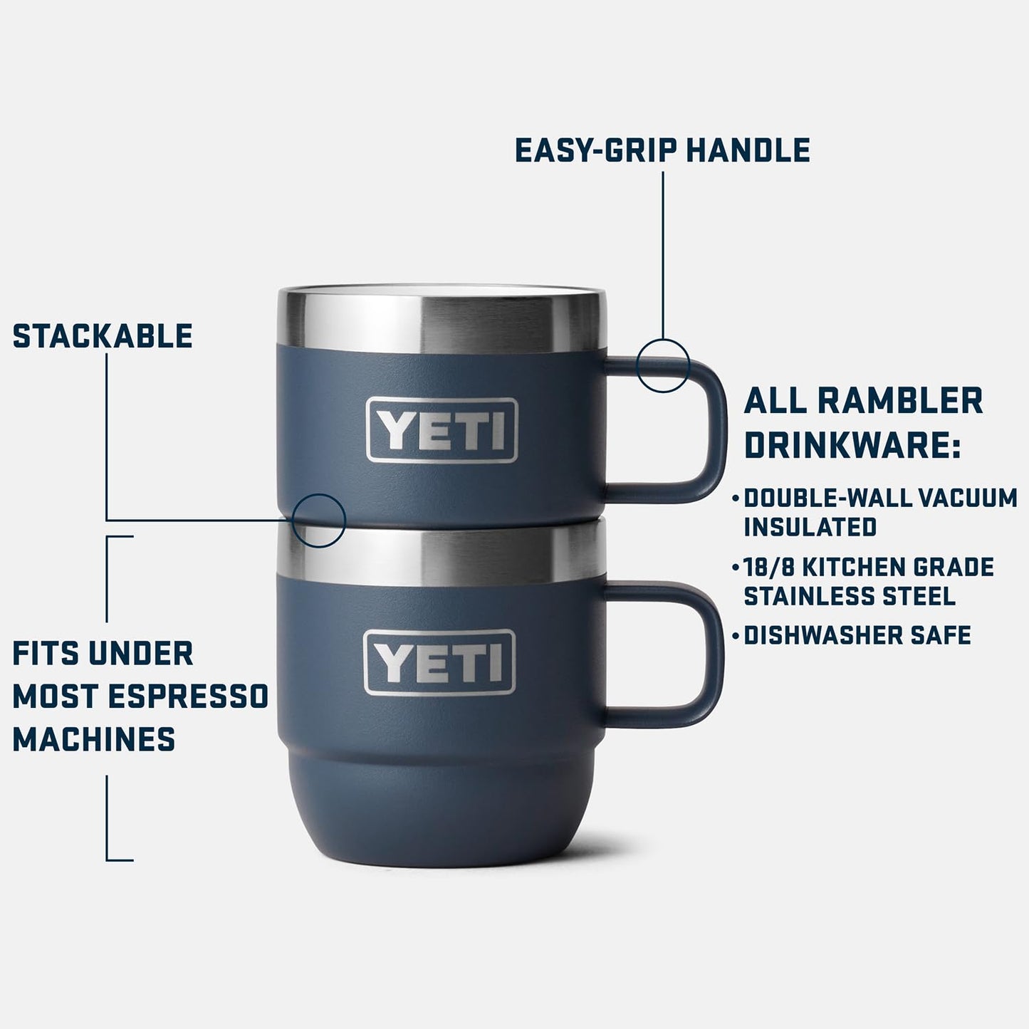 YETI Rambler 6 oz Stackable Mug, Stainless Steel, Vacuum Insulated Espresso/Coffee Mug, 2 Pack, White