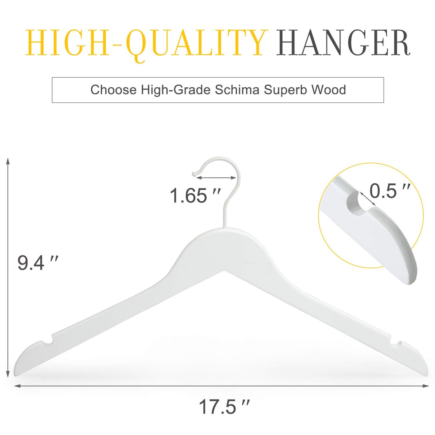 TOPIA HANGER Bride Hanger for Wedding Dress, Premium White Wooden Hangers, 360° Swivel White Hook, Smooth Finish, Extra Smoothly Cut Notches, 10 Pack-CT06W