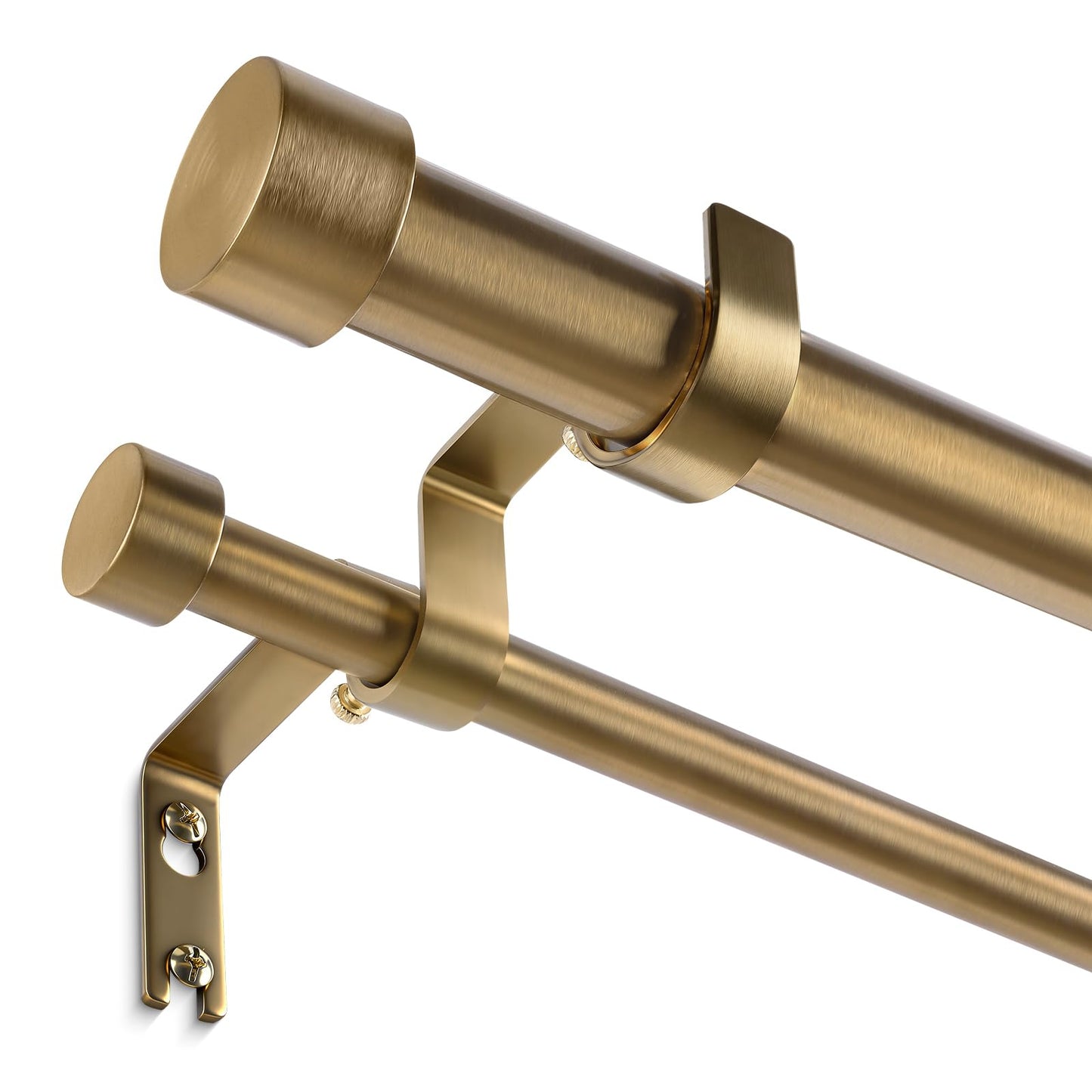 Wolistsa Warm Gold Double Curtain Rod, Brass Dual Curtain Rods for Windows 36 to 76 Inch, 1 Inch Adjustable Heavy Duty Spliced Double Rod, Pro-Plating Process, Aluminium Finials