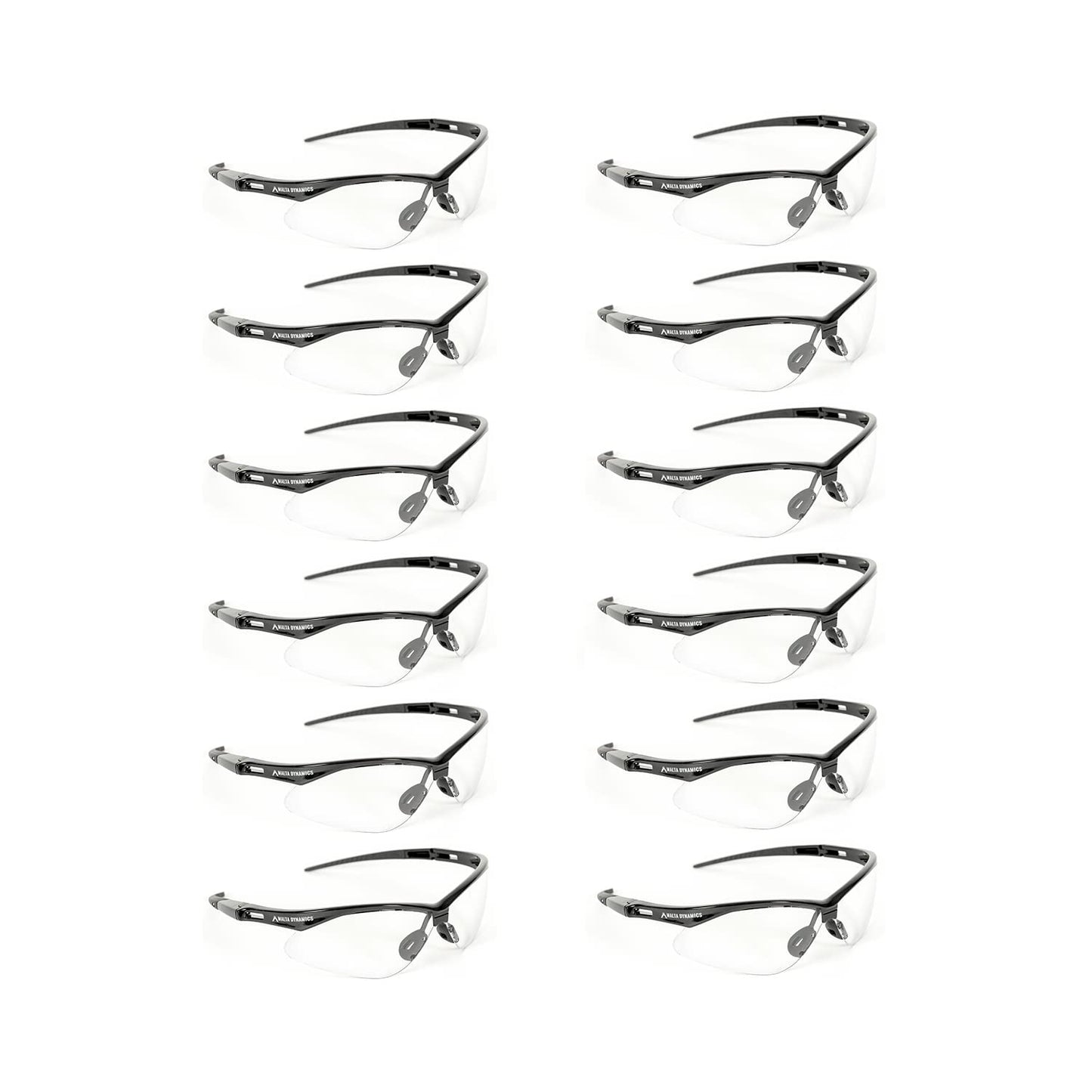 Malta Dynamics APEX Safety Glasses – Construction Safety Glasses for Men and Women with Anti Scratch and Anti Fog Protection, ISEA & ANSI Z87 Compliant (Clear, 12 Pairs)