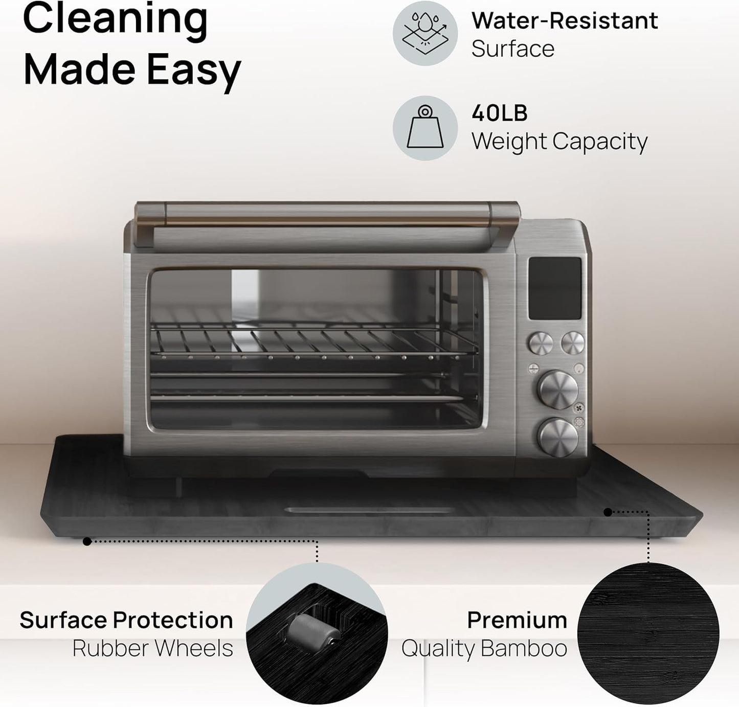 Ibyx Elegant Appliance Slider - Sliding Tray for Coffee Maker & Heavy Kitchen Appliances, Easy Slide, Made of Premium Bamboo, Space-Saving Kitchen Organizer, 40 lb Capacity, Black - 21 x 15 Inch