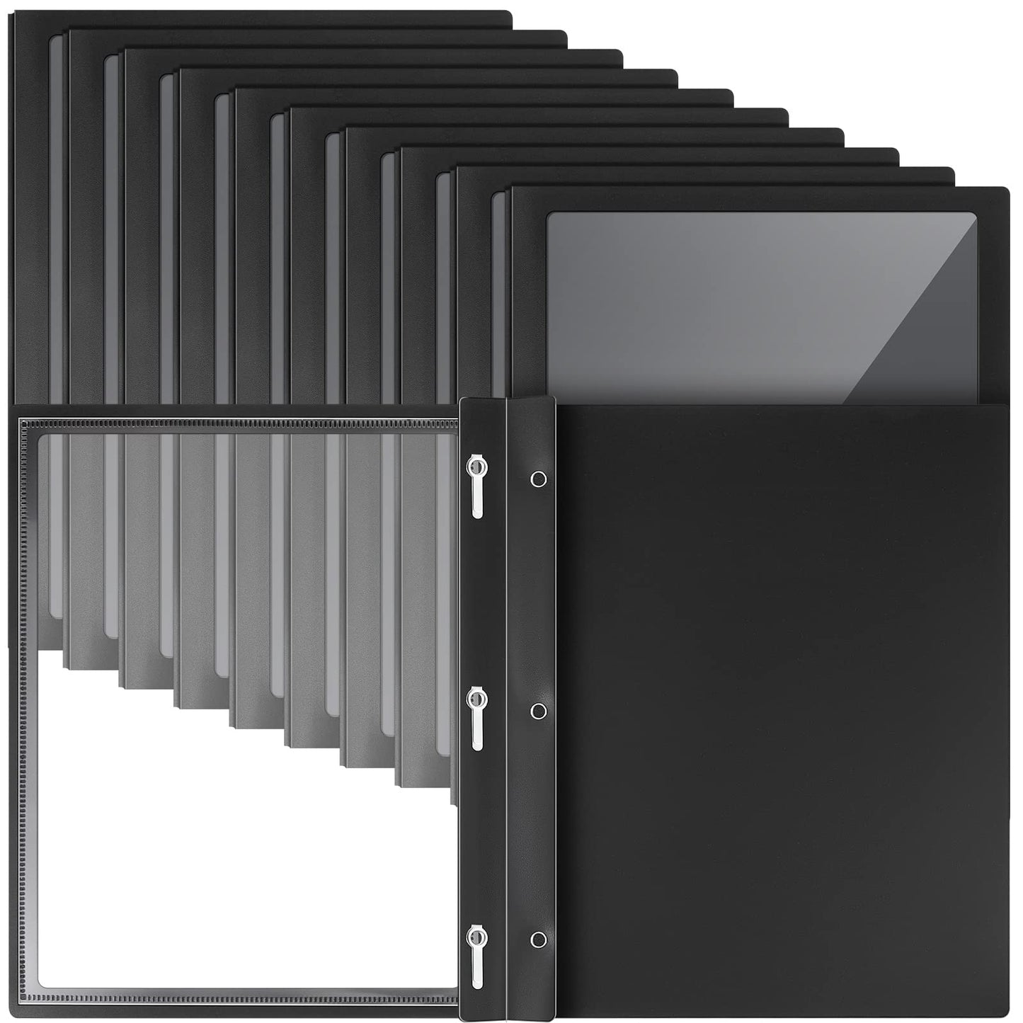 Teling 36 Pcs Report Covers with 3 Prong Fasteners Clear Front Presentation Folders Frame View Poly Report Folder Presentation Binder for Paper Document School Office (Black)