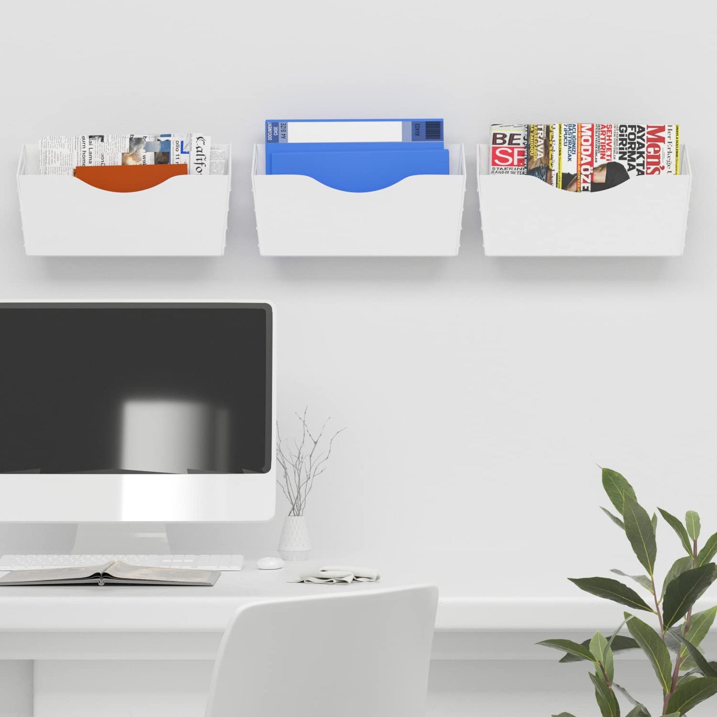 BSJYMJIAJU 3 Pockets Magnetic File Holder for File Cabinets, Refrigerator, Whiteboard, Paper Organizer, Mail or Folder Holder,Magazine Rack,Wall Mount Hanging Mail Organizer (white)