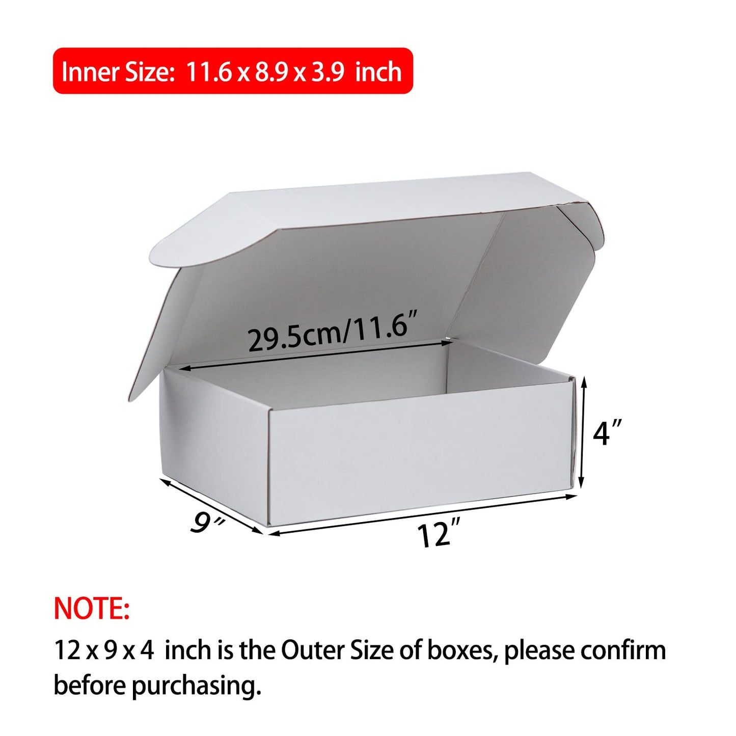 Sodissa Shipping Boxes 12x9x4 inches Pack of 20, White Corrugated Cardboard Box, Medium Mailing Boxes for Packaging Small Business