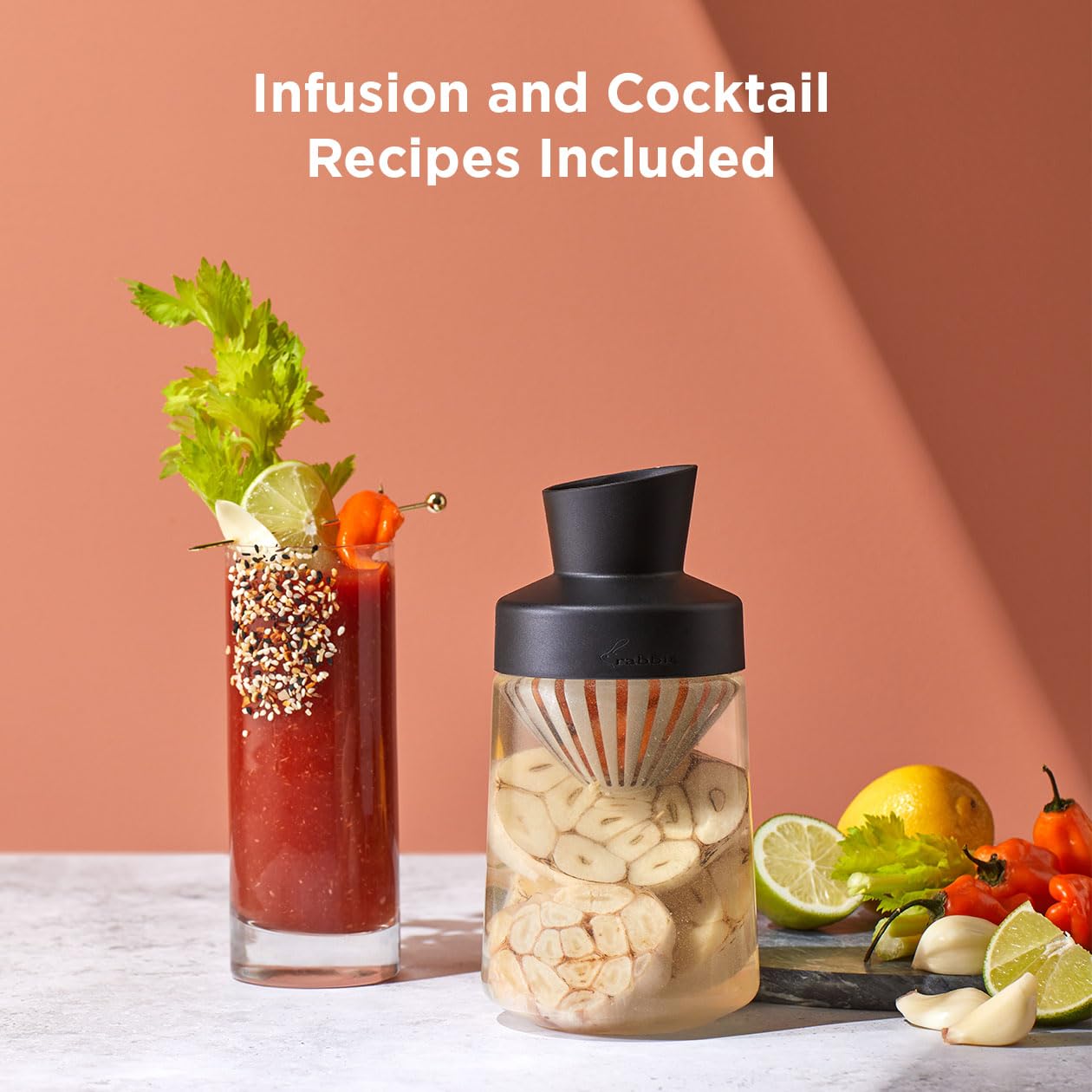 Rabbit Liquor Infusing Decanter | 20 oz Alcohol and Spirits Infuser Kit with Integrated Filter Basket | Perfect for Custom Cocktails and Gifts