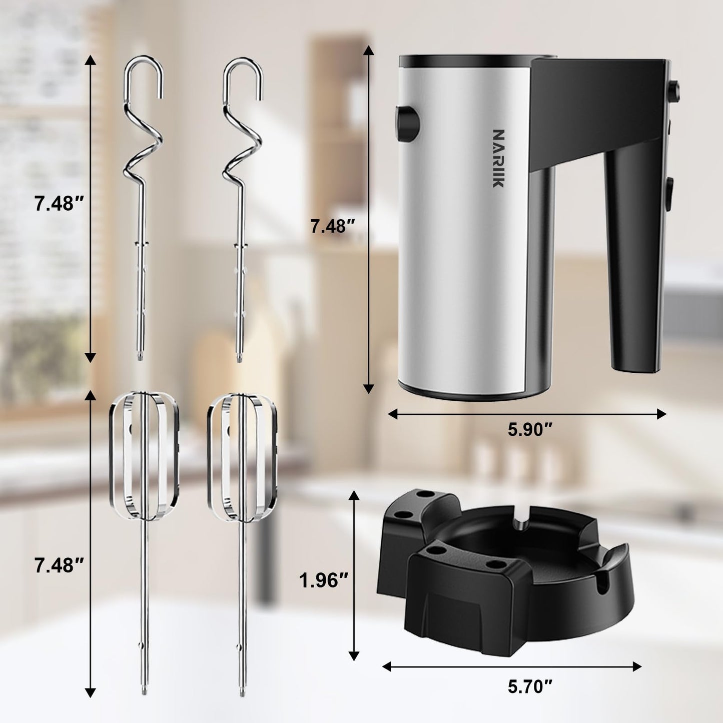Electric Hand Mixer, Kitchen Handheld Mixer, Turbo Boost/Self-Control Speed + 5 Speed + Eject Button + Stainless Steel Hand Beaters*2 & Dough Hooks*2, Small Mixer for Cream/Cookies/Dough