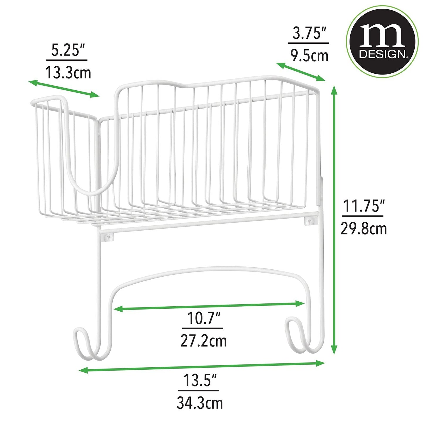 mDesign Wall Mounted Ironing Board Holder - Steel Ironing Board Rack for Easy Organisation - includes Basket for Iron Storage - White