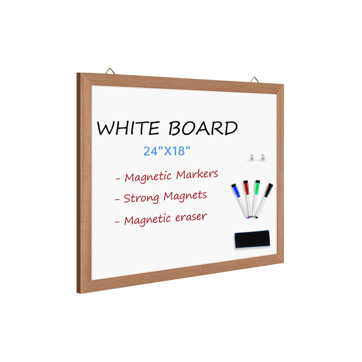 Magnetic Whiteboard for Wall, 24" X 18", Dry Erase White Board with Natural Wood Frame for Home, Office, School……