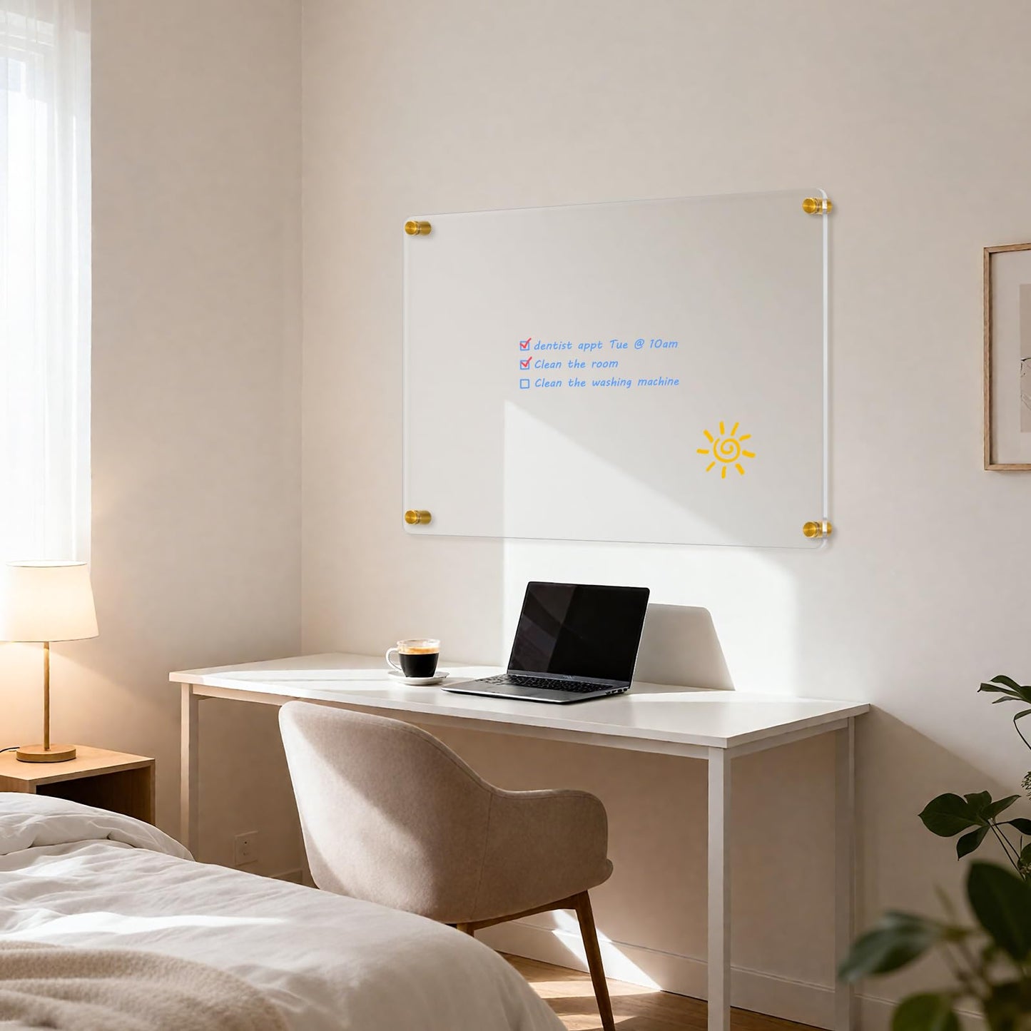 QUEENLINK Acrylic Dry Erase Board for Wall, 20 "x 16" Black Non-Magnetic Acrylic Wall Memo Board, Large Clear Family Planner White Board for Home and Office - Blank