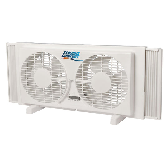 Seasons Comfort Twin Window Fan, Reversible Airflow Control, 9 Inch, 2 Speeds, Expandable, Exhaust, Dual Fan - Ideal for Home, Kitchen, Bedroom & Office