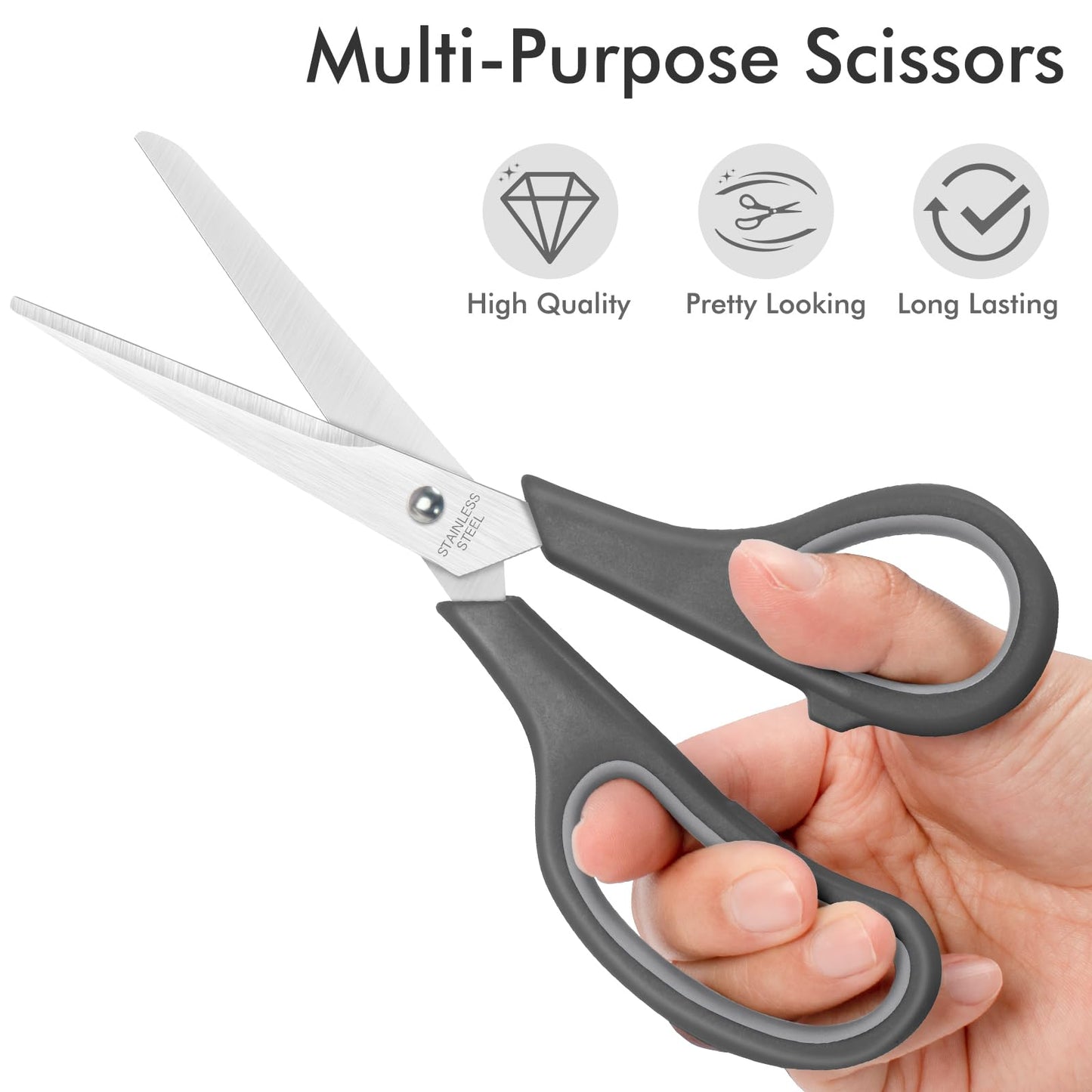 48 Packs Scissors Bulk, 8 Inch Scissors All Purpose Sharp Sewing Fabric Shears for Office Home School Supplies, Middle/High School Student Teacher Classroom Craft Scissor, Comfort Right/Left Handles