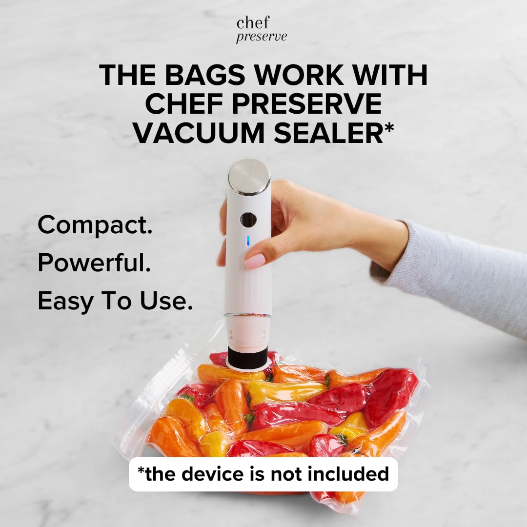 Chef Preserve Reusable Vacuum Sealer Bags for Food – 60 BPA-Free Food Storage Bags, Freezer, Microwave – Odor-Resistant, Leak-Proof – Compatible with Chef Preserve Vacuum Sealers