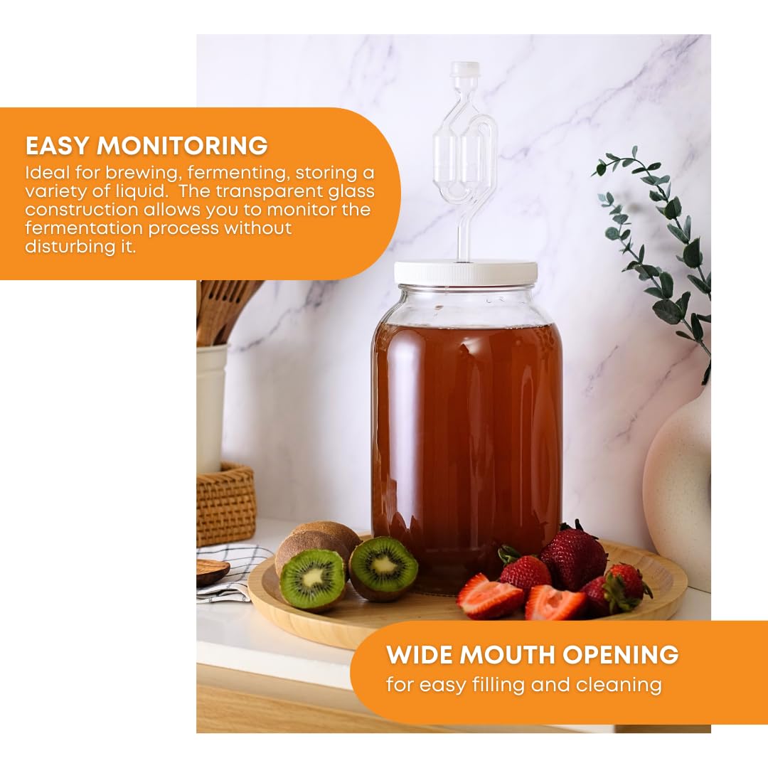 FastRack 1 Gallon Mason Jar Wide Mouth & Twin Bubble Airlock (Pack of 2) | for Fermentation, Pickling, Brewing & Dry Storage – BPA-Free One Gallon Glass Jar with Lid