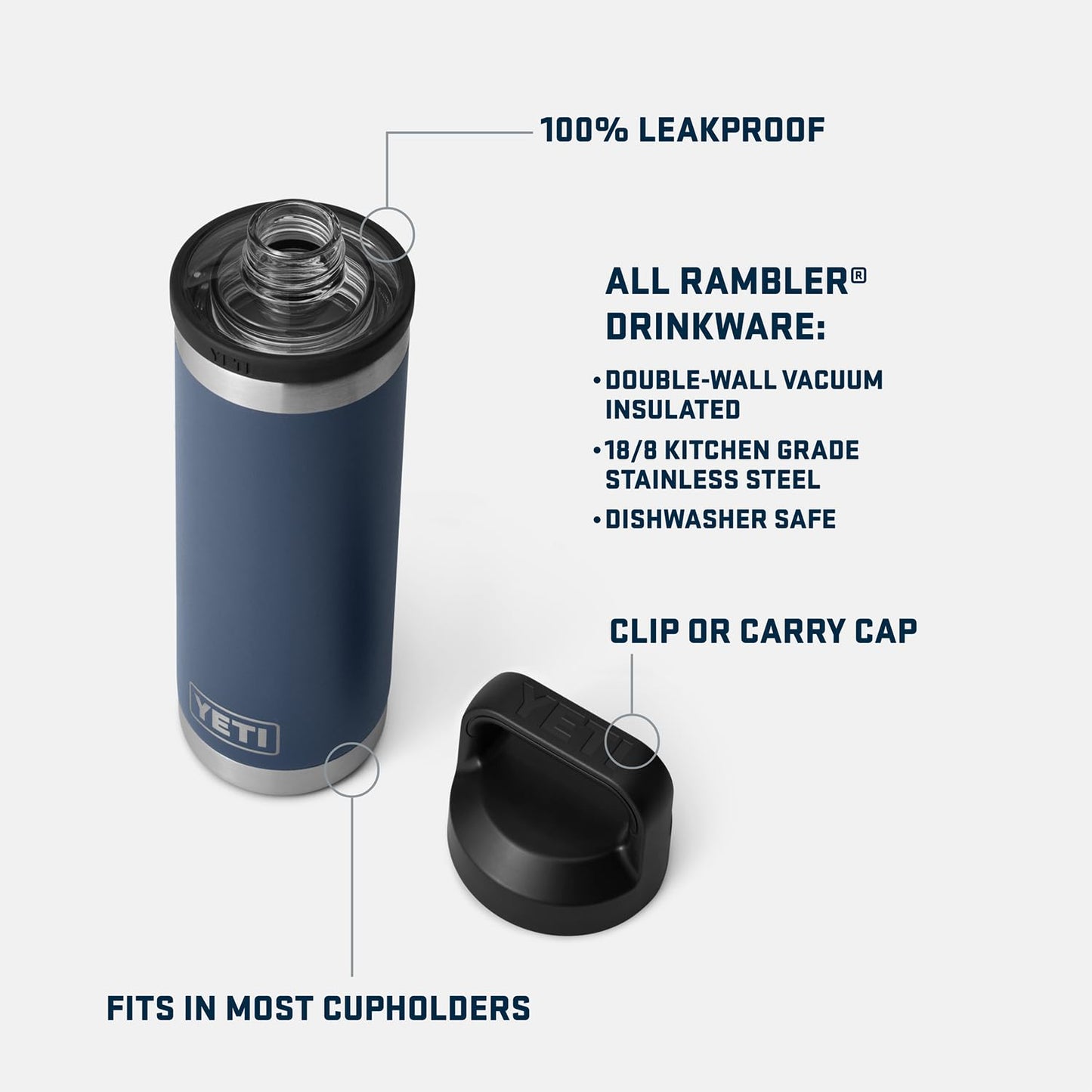 YETI Rambler 18 oz Bottle, Leakproof, Vacuum Insulated, Stainless Steel with Chug Cap, Stainless