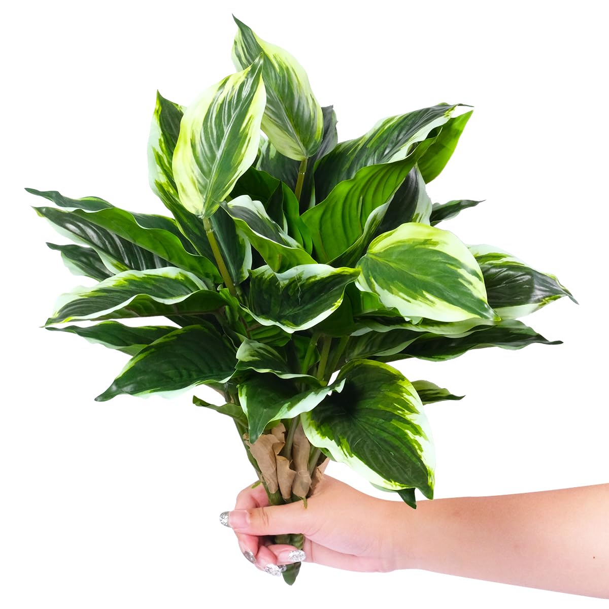 OTATOT 3PCS Artificial Tropical Green Plants – 15.75" Fake Hostas Outdoor Artificial Plants, UV Resistant, Faux Green Leaf Stems for Porch, Patio, Balcony, Garden Planter or Indoor Décor