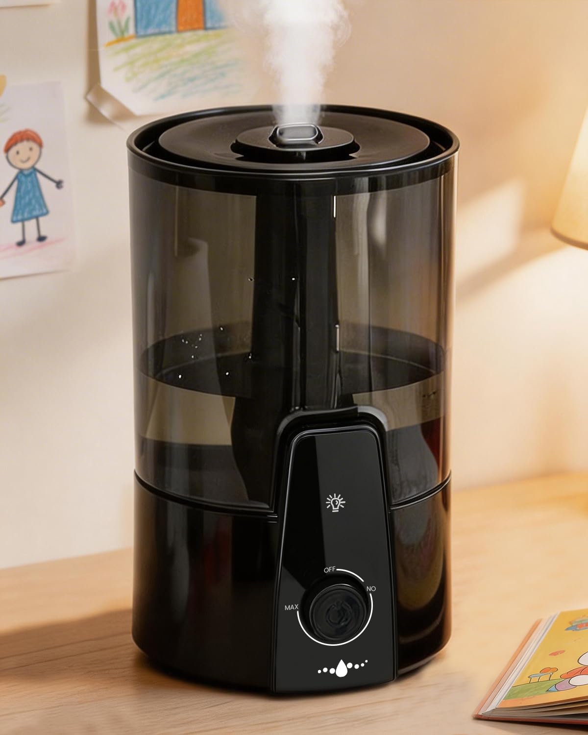 Kaxidol Humidifiers for Bedroom,1.06Gal(4L) Dishwasher Safe Design Easy to Clean, 3-in-1 Humidifier & Aroma Diffuser & Night Light,Top Fill,360° Ultra-Fine Spray,Auto Shut-Off,Home,Baby Nursery,Black