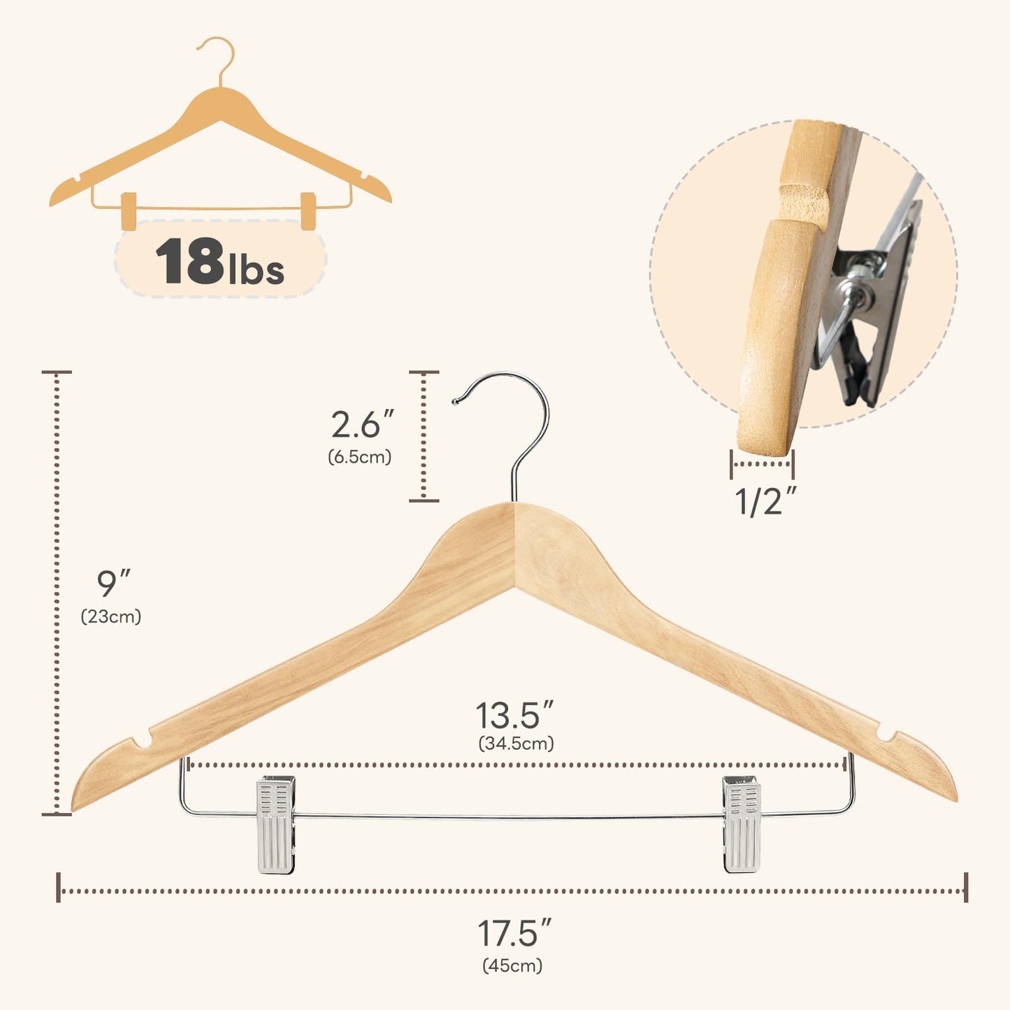 HOUSE DAY 12 Pack High-Grade Wooden Suit Hangers Skirt Hangers with Clips Solid Wood Pants Hanger Natural Smooth Finish Premium Wood Hanger with Durable Metal Clips for Blouse, Dress, Coat, Jacket
