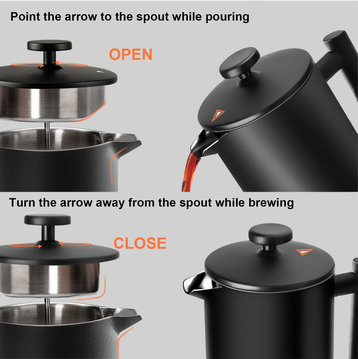 Secura French Press Coffee Maker, 304 Grade Stainless Steel Insulated Coffee Press with 2 Extra Screens, 34oz (1 Litre), Black