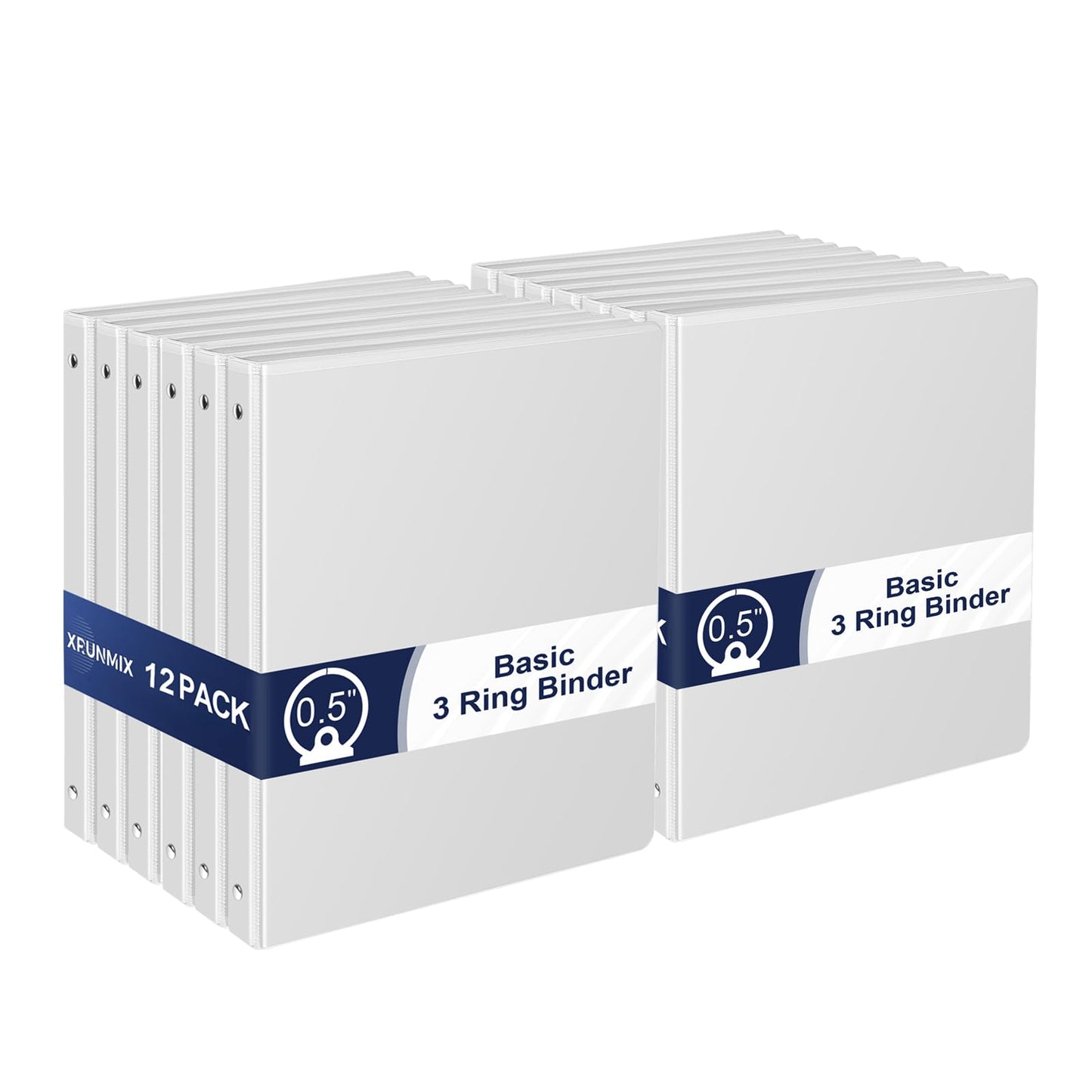 1/2 Inch 3-Ring-Binder with Pockets, 0.5''-inch Round Binders Holds 100 Sheets US Letter Size 8.5'' x 11'' - Bundle 12 Packs White Binders for Home, Office, and Back to School (0.5'' - 12 Packs)
