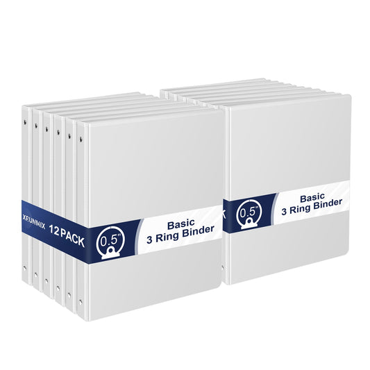 1/2 Inch 3-Ring-Binder with Pockets, 0.5''-inch Round Binders Holds 100 Sheets US Letter Size 8.5'' x 11'' - Bundle 12 Packs White Binders for Home, Office, and Back to School (0.5'' - 12 Packs)