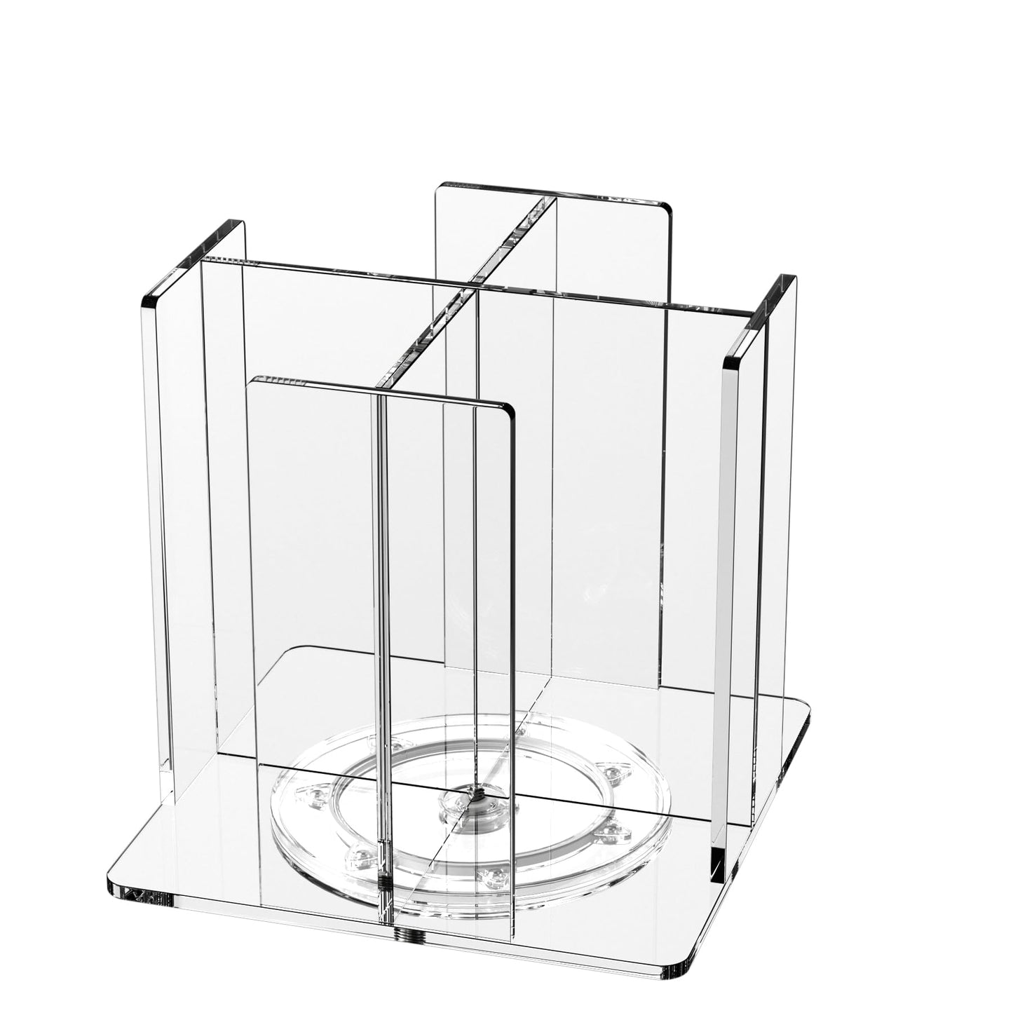 KOTEMON Cup and Lid Holder, 4 Compartment, Square | Rotating Coffee Cup Dispenser Lid Carousel for Restaurant, Buffet, Coffee Station, Bar, Countertop, Clear Acrylic