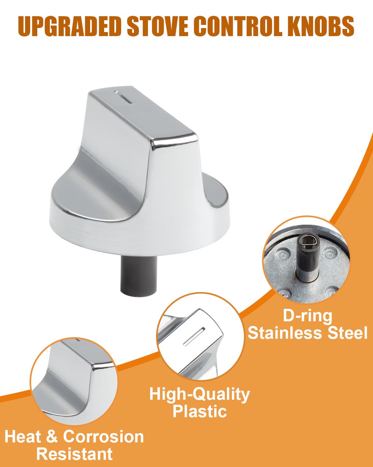 W11517334 Range Knob for Whirlpool Gas Range Stove Oven Knob WEG745H0FS0 WEG515S0FS0, 4-Pack High Heat-Resistant Knob - D Interface Stainless Steel - Easy to Install - Replace W11122869 W10850033 ﻿