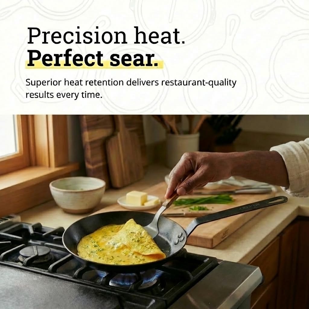 Lodge 10 Inch Carbon Steel Skillet - PFAS-Free Pre-Seasoned Carbon Steel Frying Pan for High-Heat Searing - Long Handle Design for Omelets, Grilling, and Campfire Cooking - Made in the USA