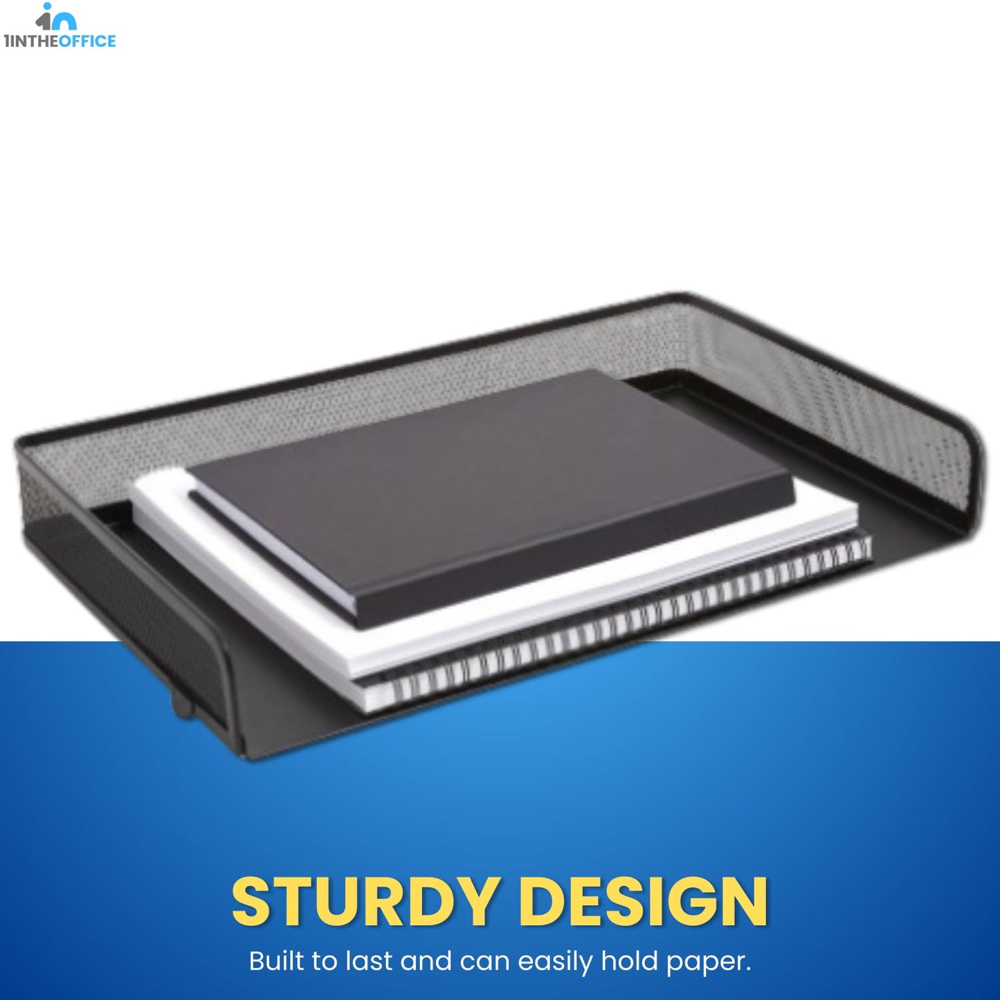 1InTheOffice Side Load Letter Tray Stackable, Black Mesh Tray Legal Size, "2 Pack"