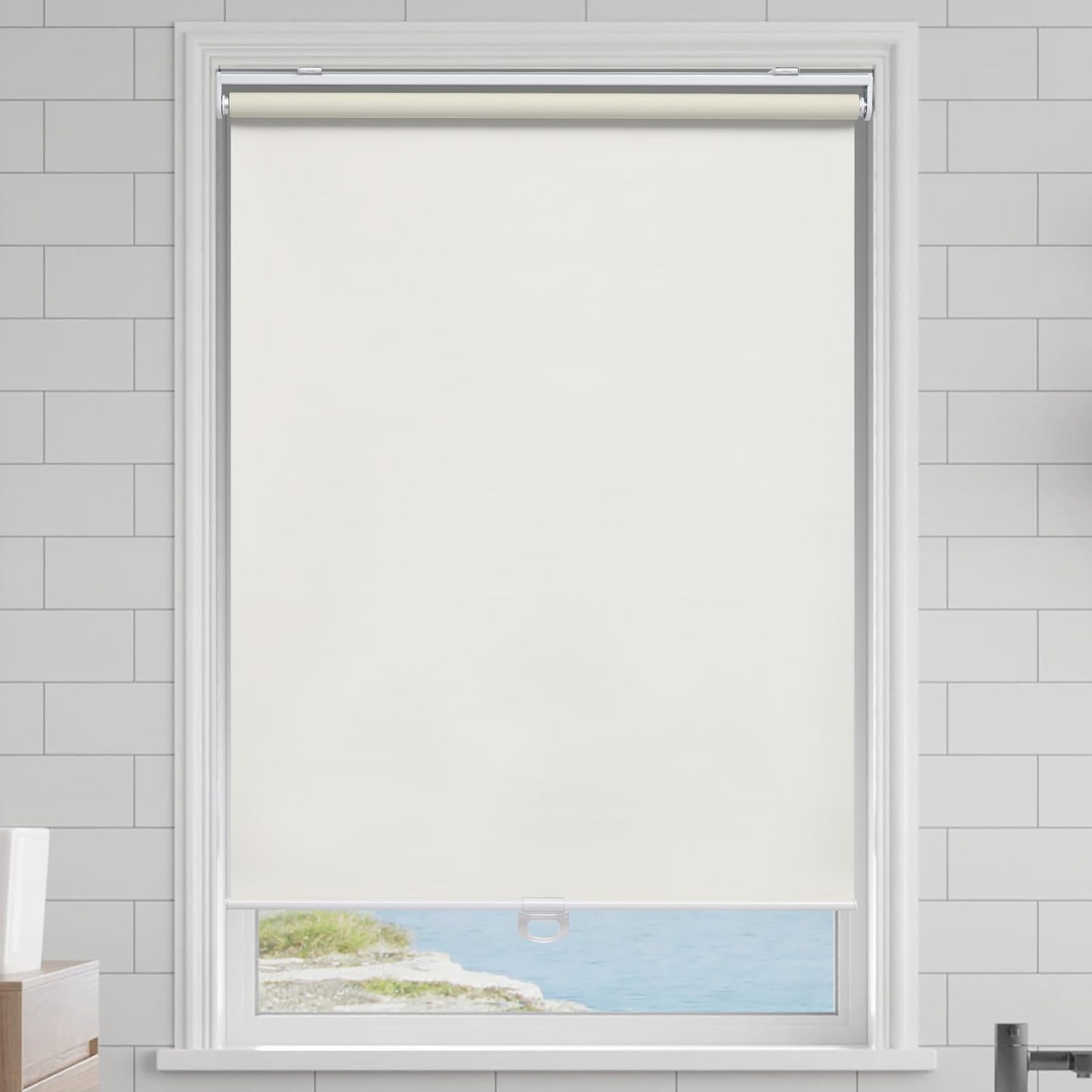 AOSKY Cordless Roller Shades Blackout Blinds for Windows Room Darkening Rolled Up Shades with Spring System, UV Protection Window Shades Door Blinds for Home and Office (34.5" W x 72" H, Ivory White)