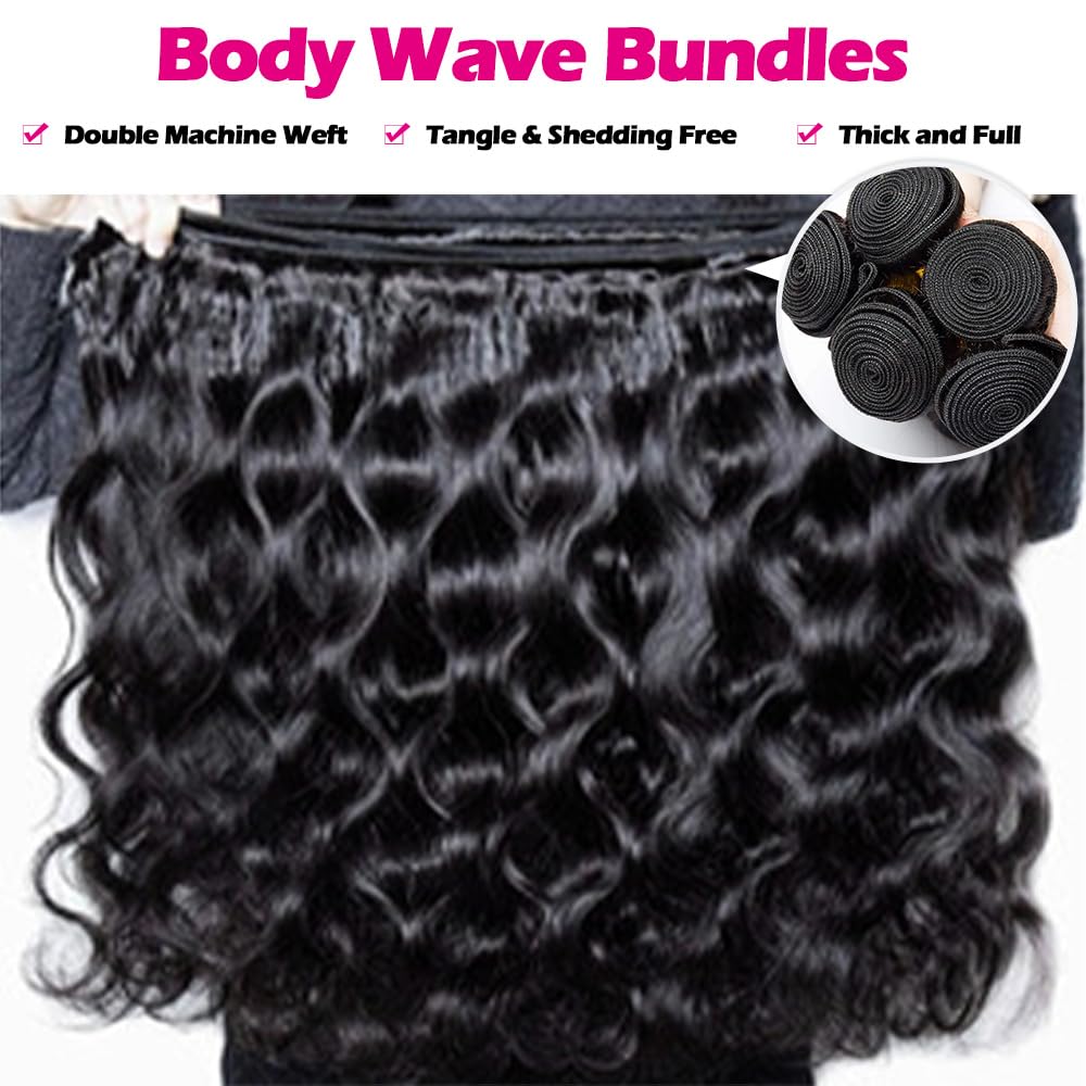 12A Human Hair Bundles with Closure 20 22 24 with 18 Inch Brazilian Body Wave Bundles Human Hair with Closure 100% Unprocessed Virgin Human Hair Weave 3 Bundles Deals with 4x4 HD Lace Closure