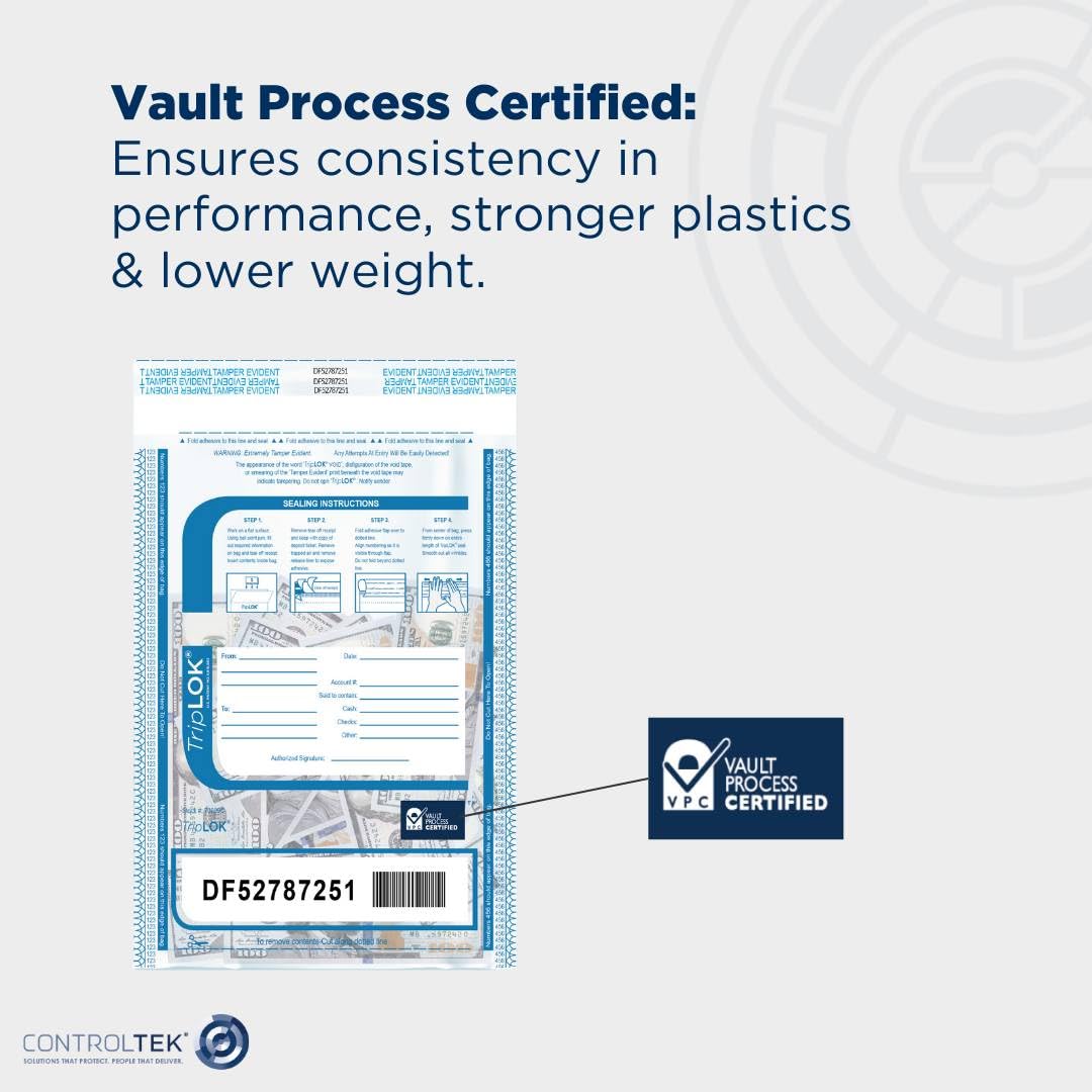 ControlTek TripLok 12" x 16", Clear, 100 Bags, Tamper-Evident Deposit Bags for Cash Handling & Valuables, Moisture, Heat and Cold Sensitive Ink, Tear-Off Receipt + Large Barcodes 585040